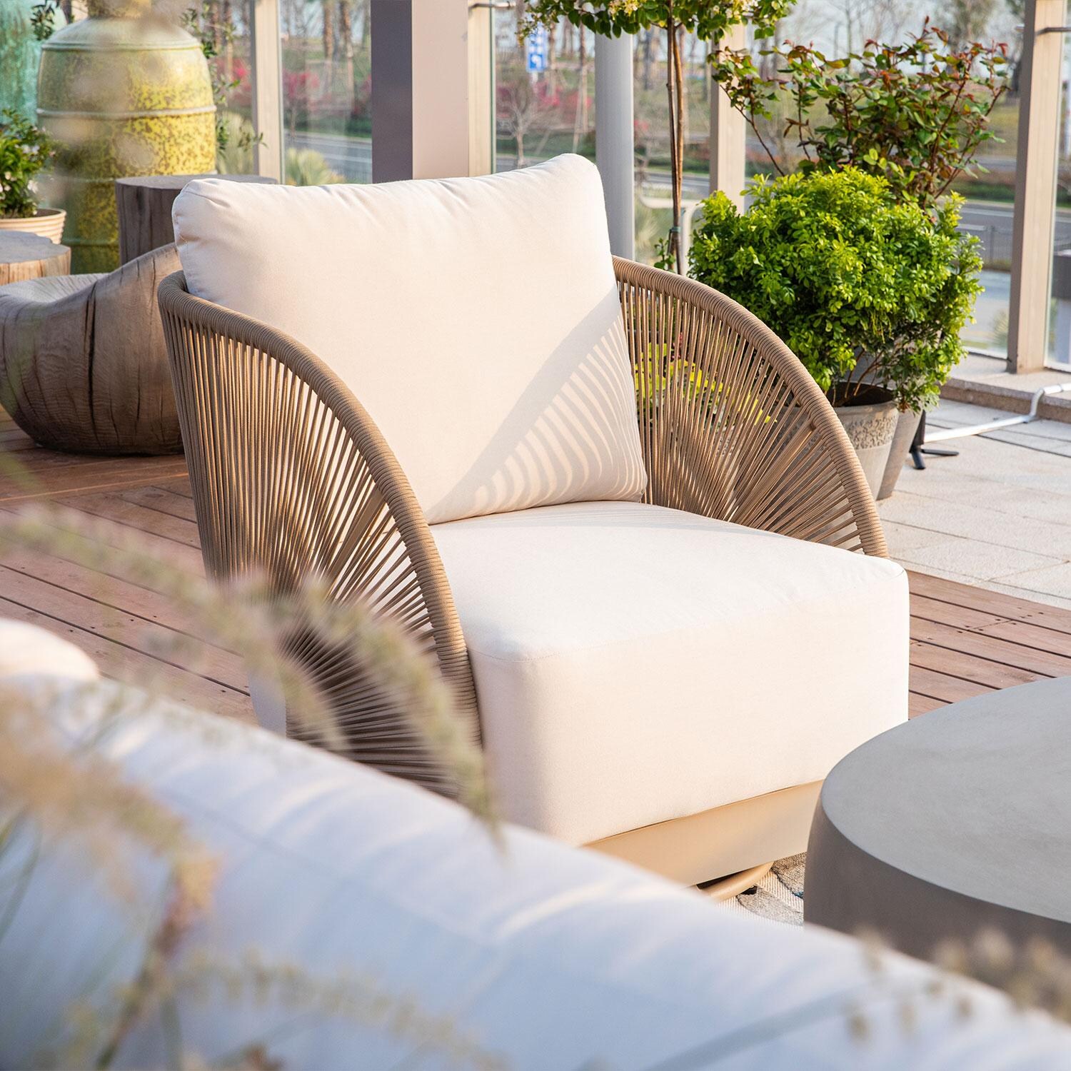 Elementi OS-2502W Malibu Outdoor Aluminum Swivel Club Chair w/ Sunbrella Cushions - Patio - Lifestyle thumbnail