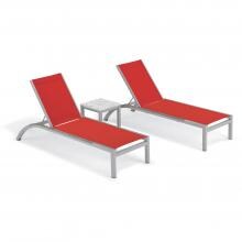 Argento 3 Piece Aluminum Patio Chaise Lounge Set W/ Wicker Side Rails & Lite-Core Ash End Table By Oxford Garden - Red Sling image