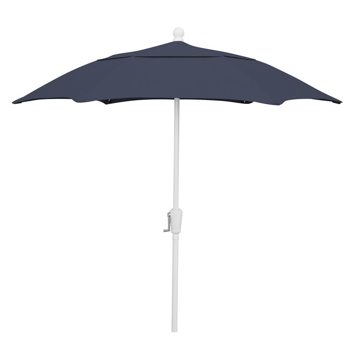 FiberBuilt 7.5 Ft. Aluminum Market Patio Umbrella W/ Crank Lift - White Pole / Navy Blue Olefin