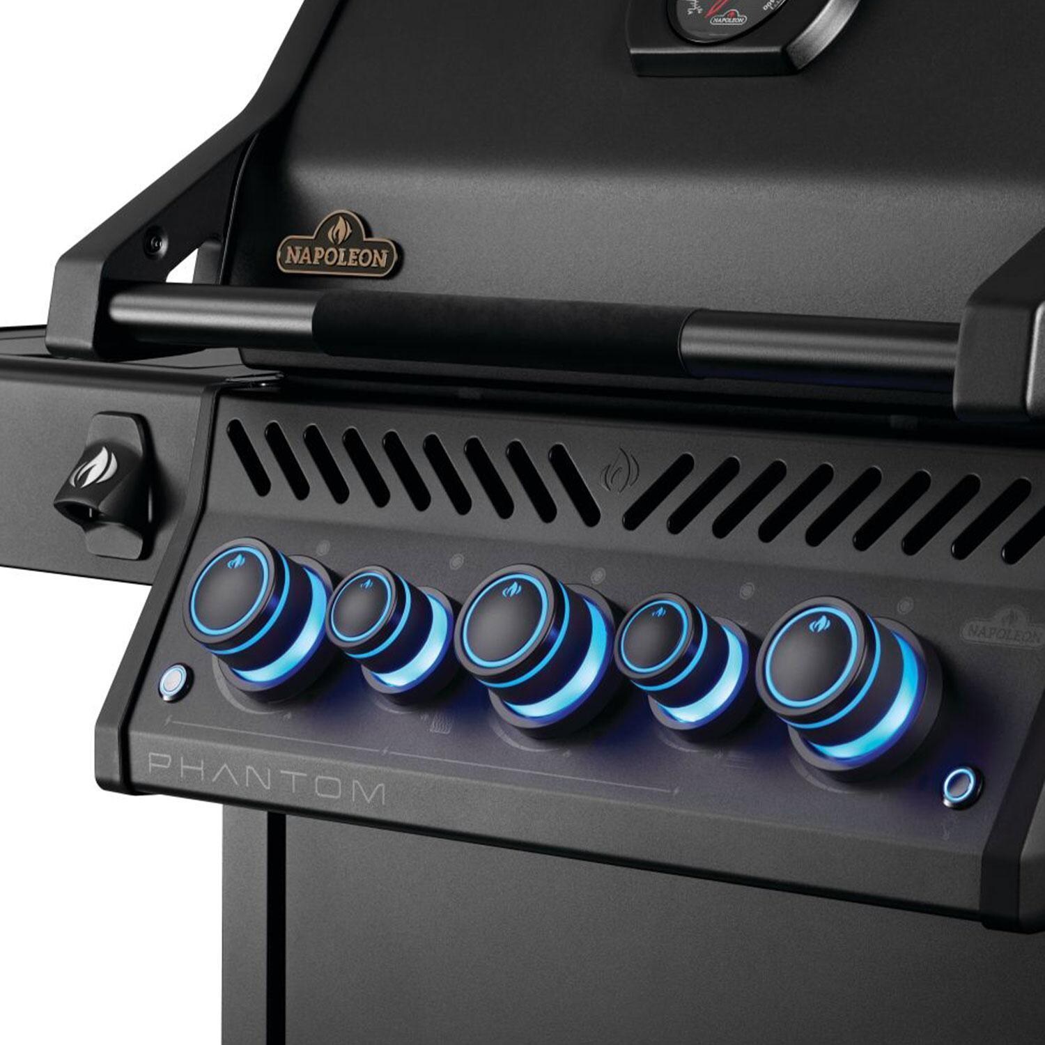 Napoleon RPS425RSIBNK-2-PHM Phantom Rogue PRO-S 425 Propane Gas Grill w/ Infrared Side & Rear Burners - Matte Black - Knobs Light On & Bottle Opener - Detail thumbnail