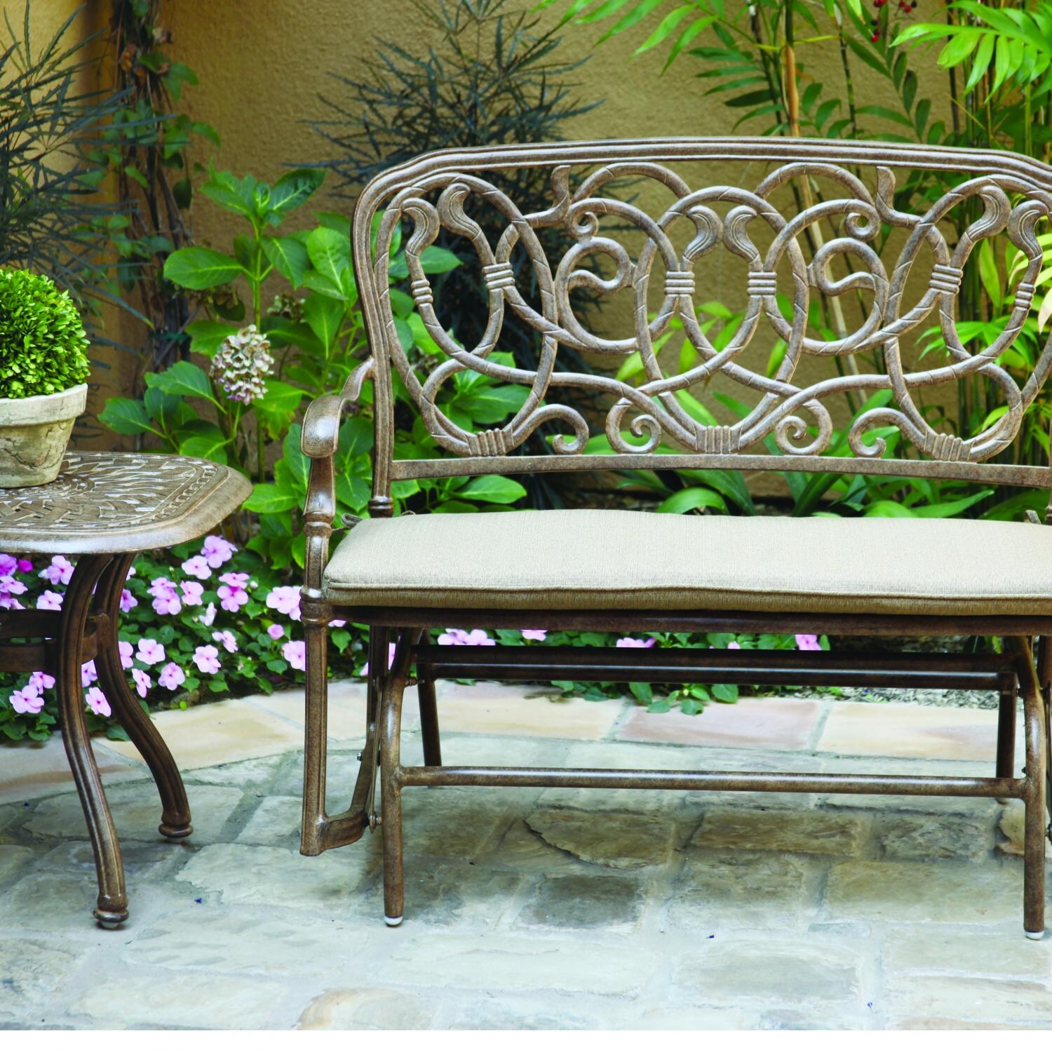 Darlee Florence 2 Piece Cast Aluminum Patio Bench Glider Conversation Seating Set - Antique Bronze