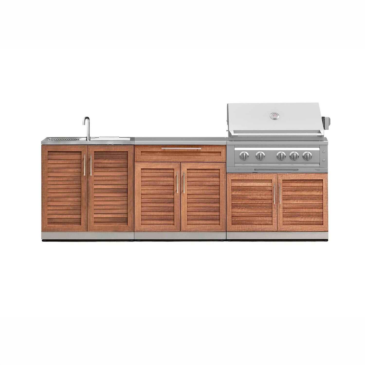 NewAge Products 71094 Classic Series 8 1/2 Ft Outdoor Kitchen Island w/ 36-in Natural Gas Grill, Sink, Trash Bin, Door & Drawer in Grove/Stainless Steel - Island - White Background thumbnail
