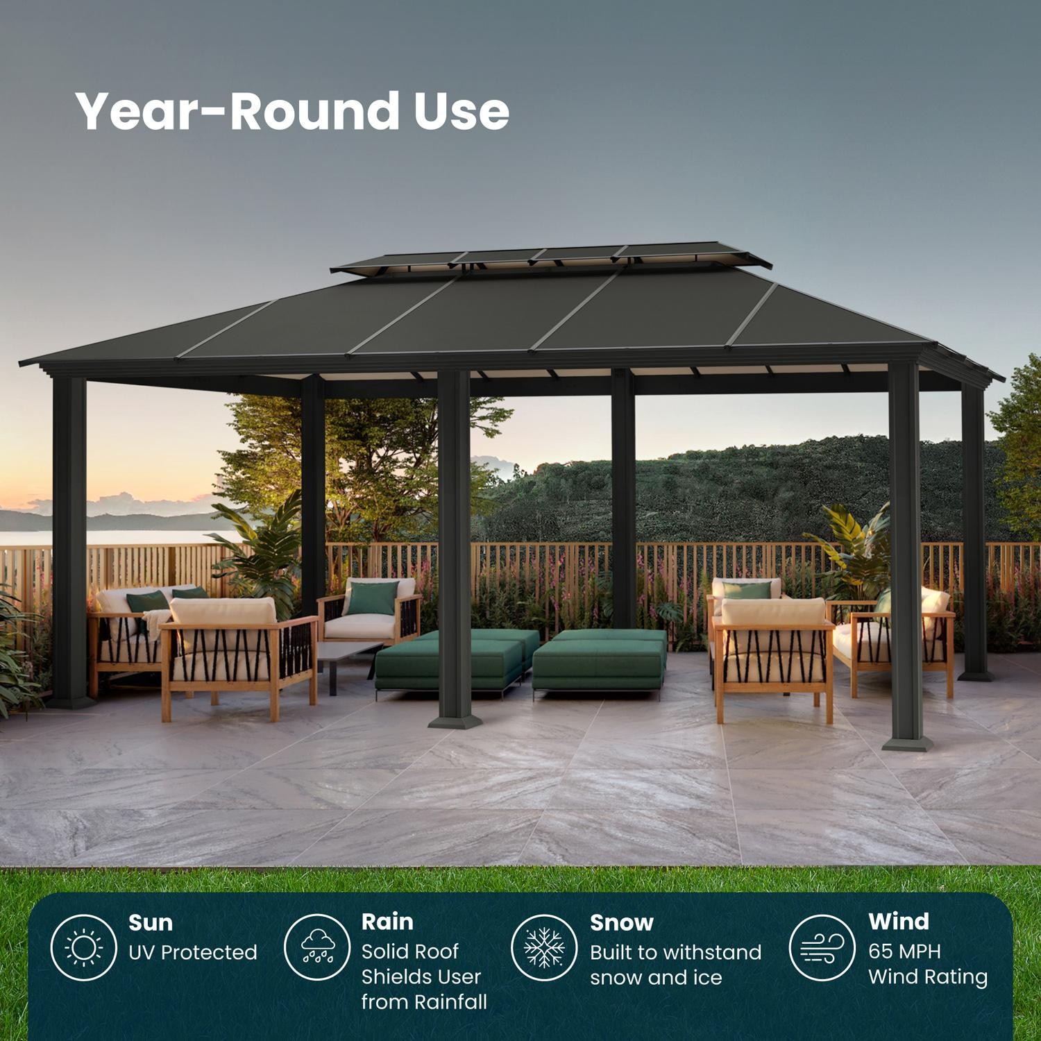 Paragon Outdoor GZH3-1220BKA Santa Monica 12' x 20' Aluminum Hard Top Gazebo - Year-Round Use - Detail thumbnail