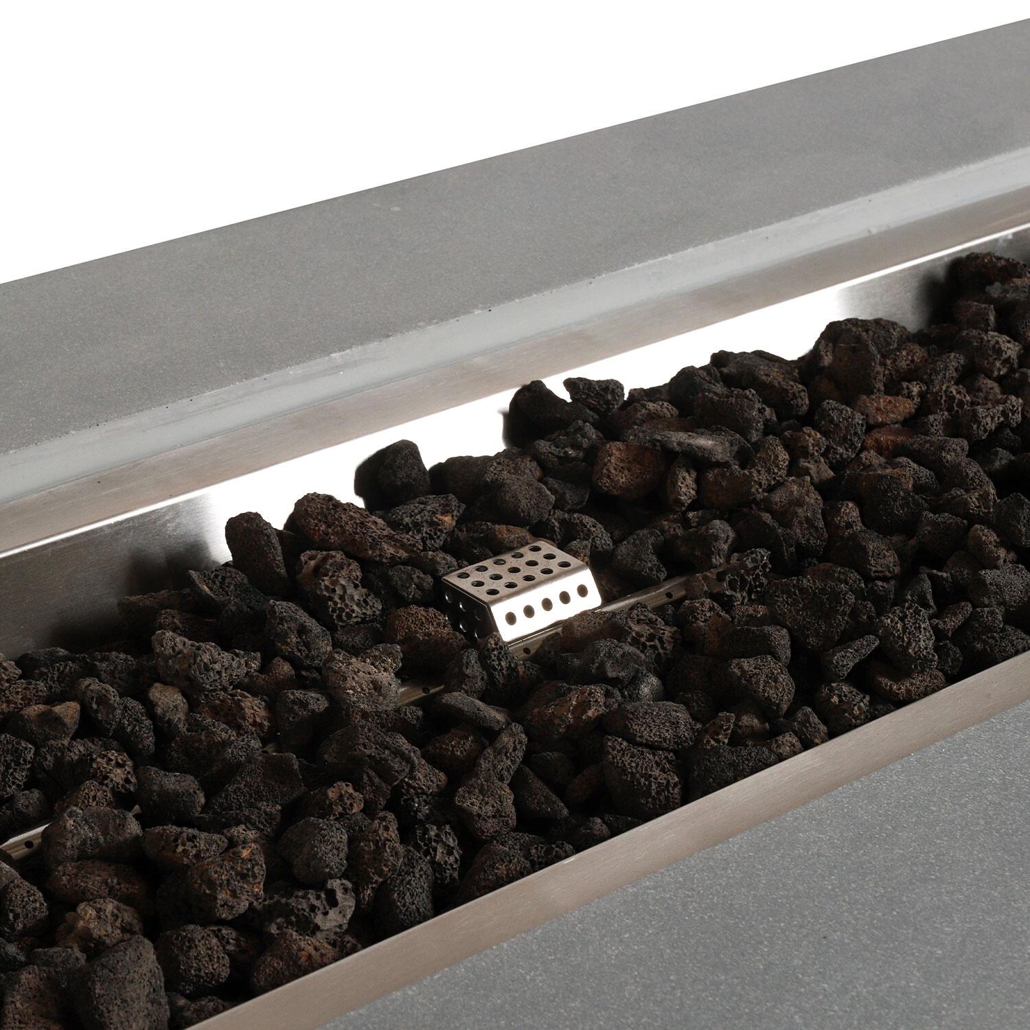 Glenwood 72-in Rectangular Concrete Natural Gas Fire Pit in Natural Gray by Lakeview Outdoor Designs - Lid Up - Detail thumbnail
