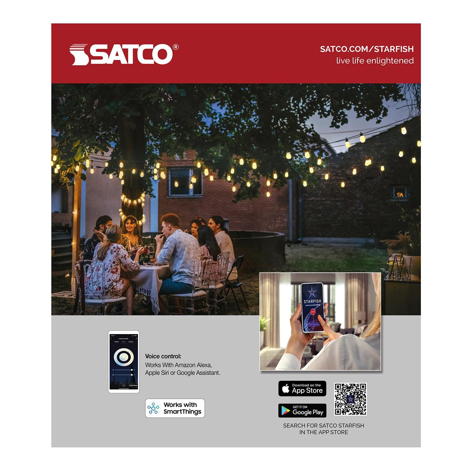 Satco S11292 Smart LED 24 Foot 12 Frosted Bulb String Lights - Packaging Back thumbnail