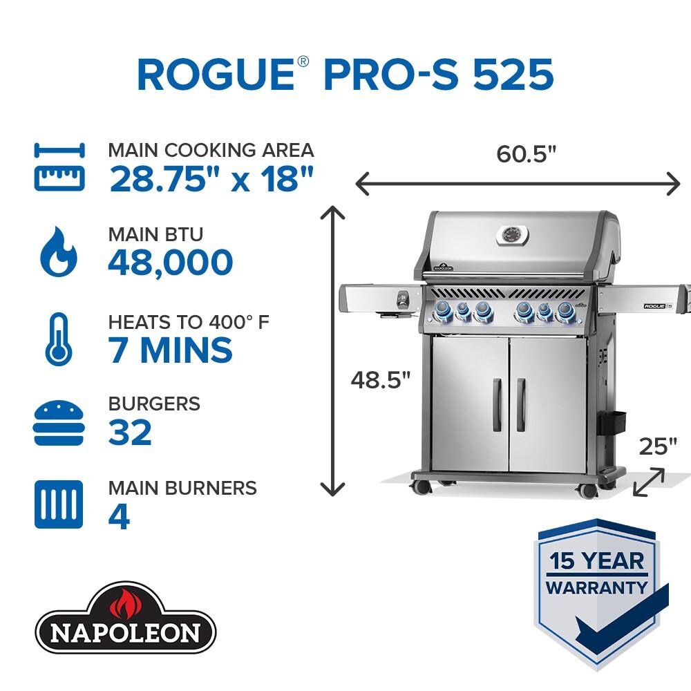 Napoleon RPS525RSIBNSS-2 Rogue PRO-S 525 Natural Gas Grill w/ Infrared Side & Rear Burner - Stainless Steel - Grill Summary - Detail thumbnail