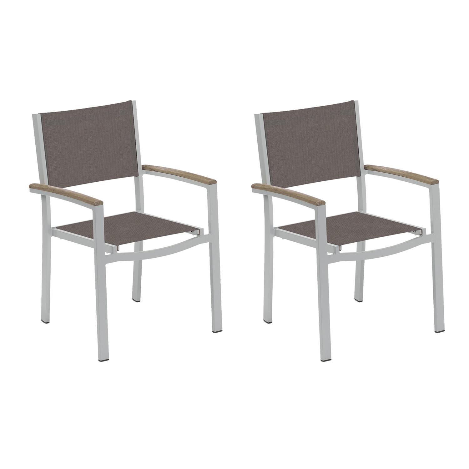 Oxford Garden Travira 2 Pc Composite Sling & Aluminum Dining Chair W/ Vintage Tekwood Arm Caps in Flint/Cocoa thumbnail
