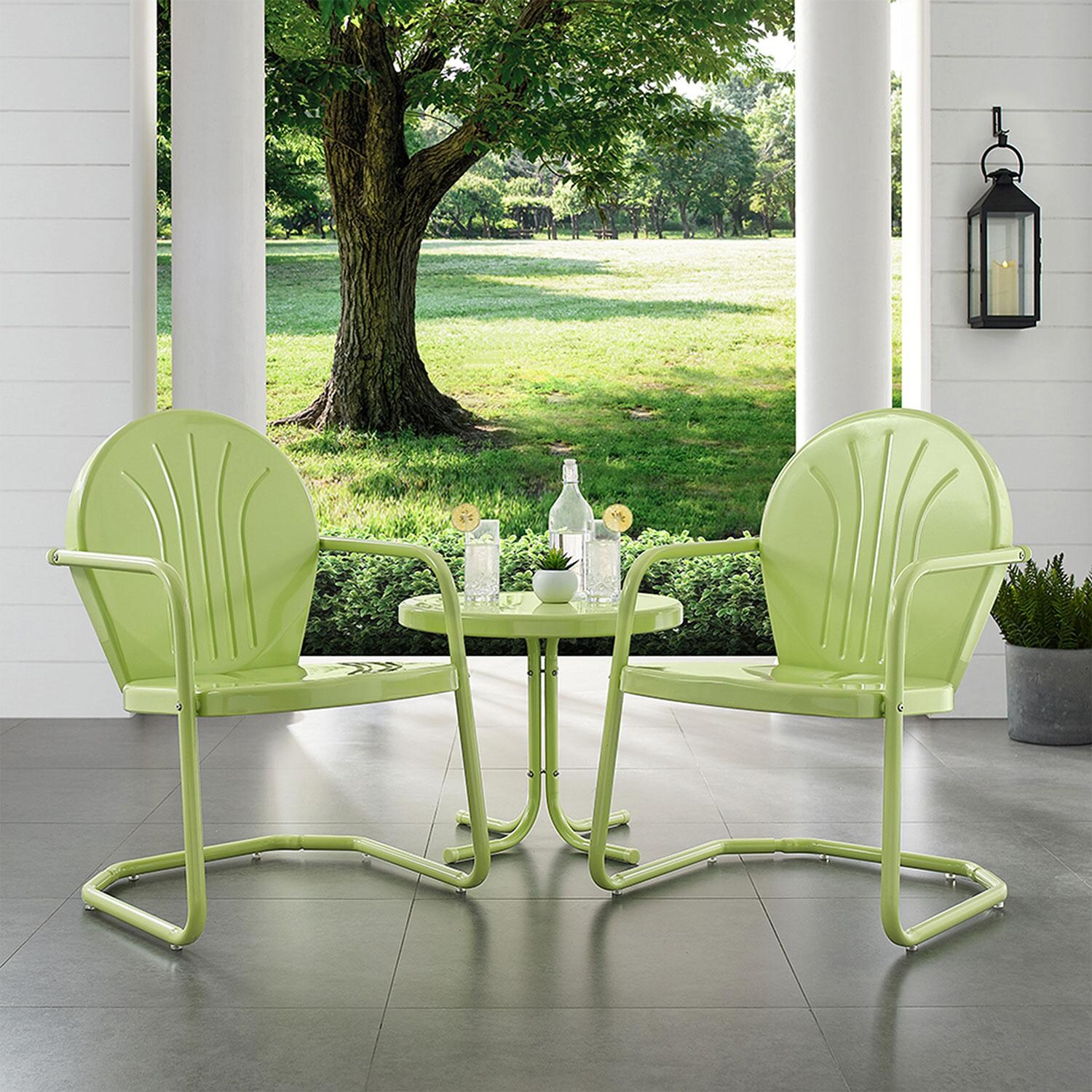 Ultimate Patio UP-32237KL 3Pc Retro Outdoor Chair Set in Lime Green - On Porch - Lifestyle thumbnail