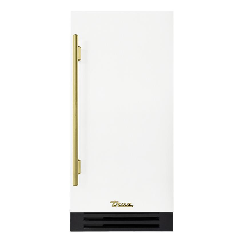 True ADA Height 15 Inch 75 Lb. Right Hinge Outdoor Ice Maker - Matte White w/ Brass Handle - TUIADA-15-RS-A~030-H01