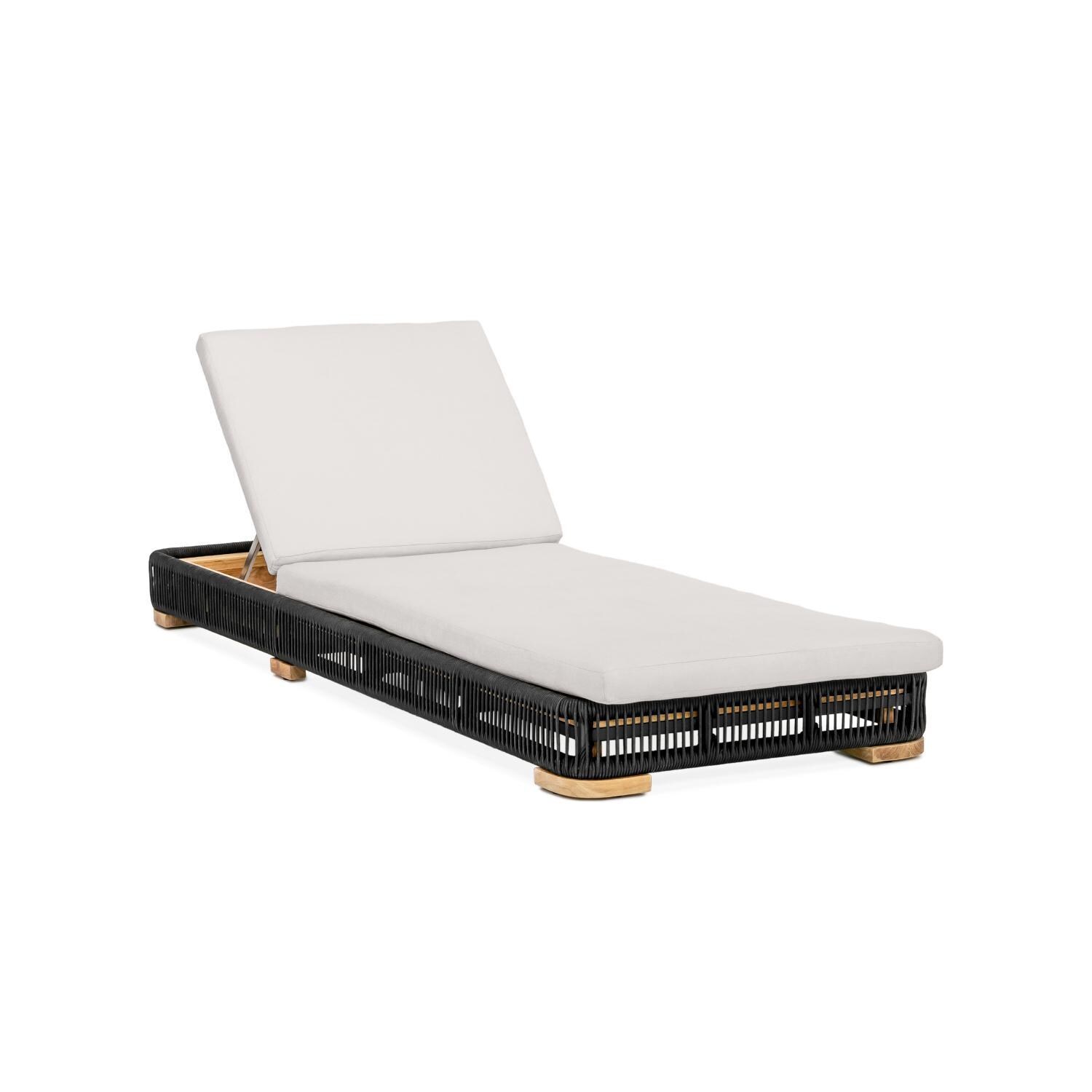 Teak + Table Breeze Olefin Rope & Teak Patio Chaise Lounge in Charcoal/Natural - White Background thumbnail