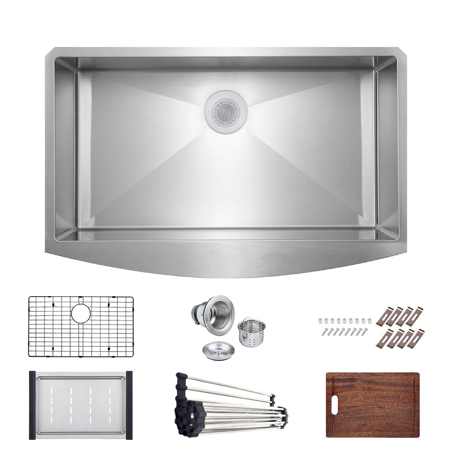 BBQGuys Signature Farmhouse Bowed Apron Stainless Steel 33-Inch Workstation Sink W/Grid, Strainer and 3 Accessories thumbnail