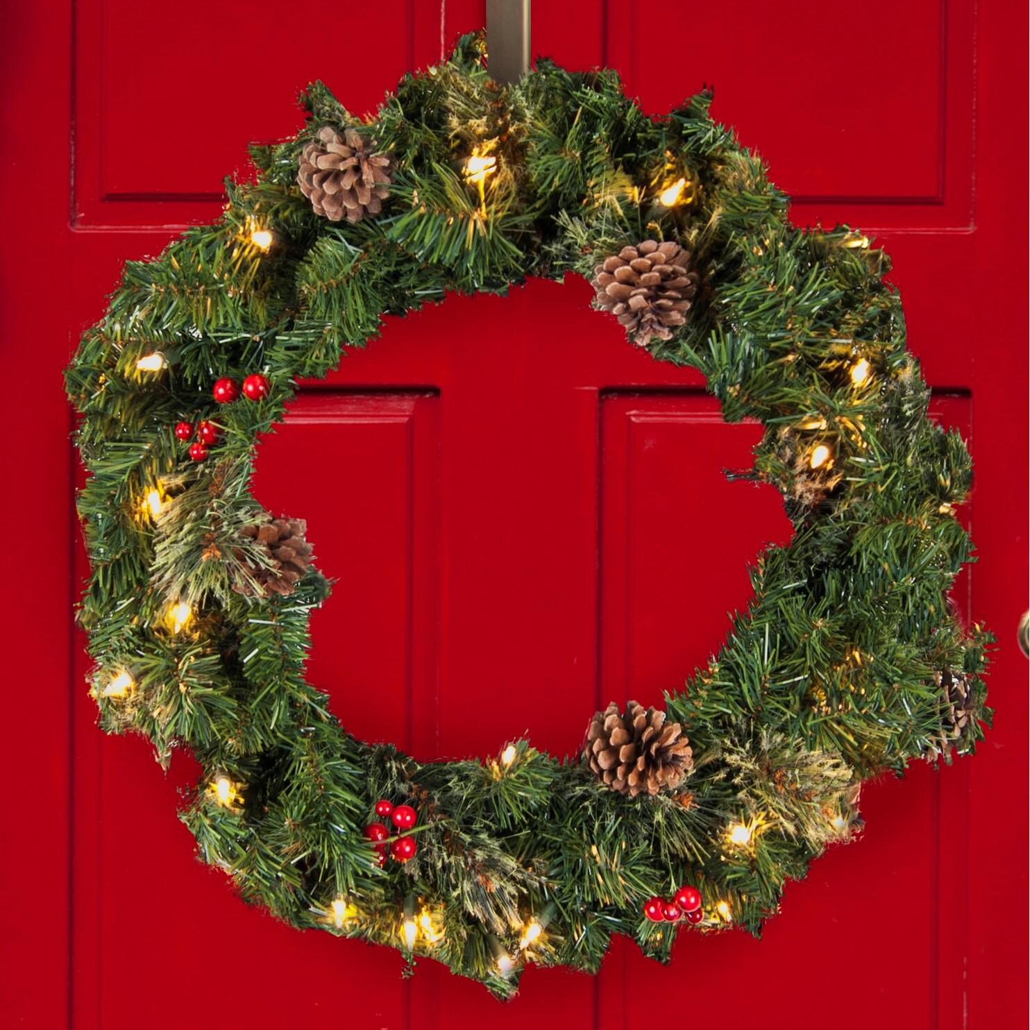 Astella 24-Inch Pre-Lit Outdoor Christmas Wreath with Ornaments - On the Door thumbnail