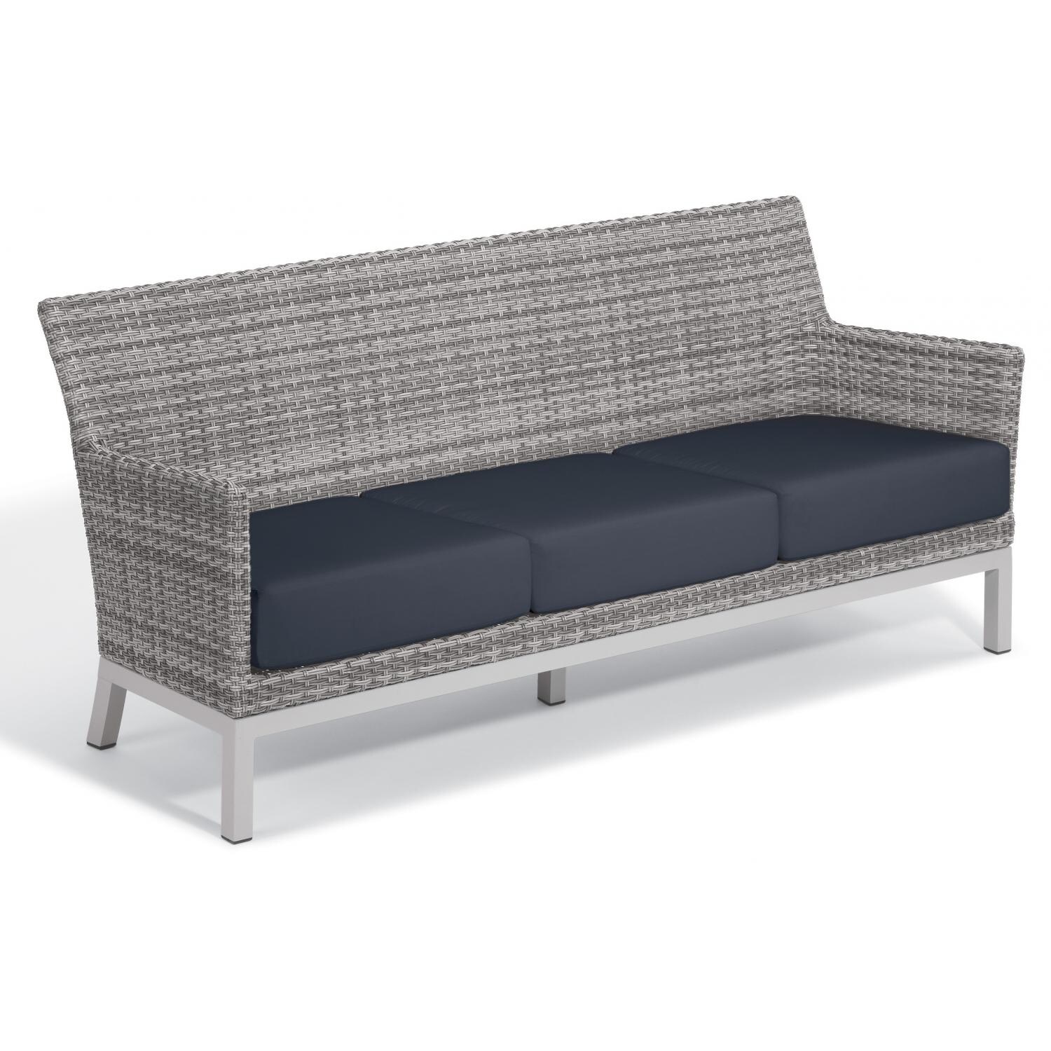 Argento Wicker Patio Sofa w/ Midnight Blue Cushions By Oxford Garden