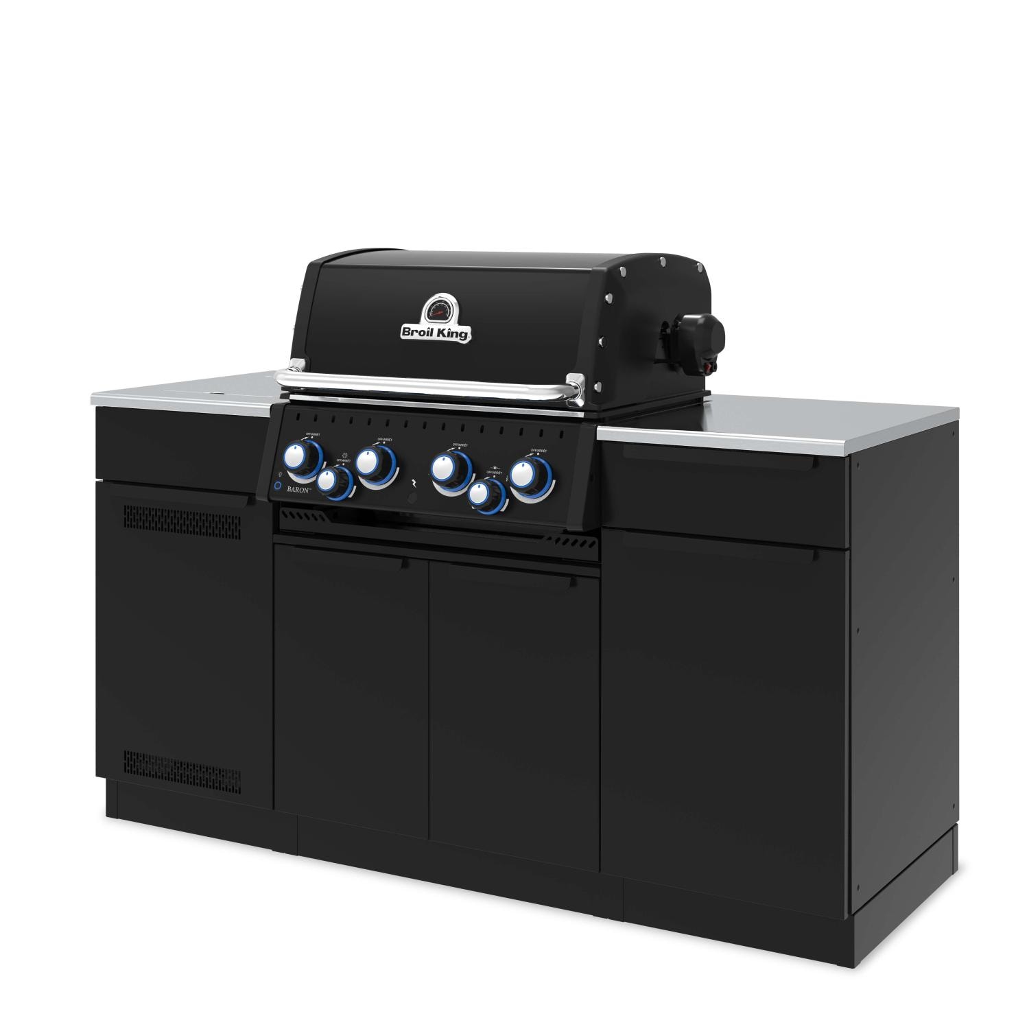 Broil King 875847 Baron 490i Shadow 4 Burner Natural Gas Grill Center - Side Burner Lid Down - Side View - White Background thumbnail