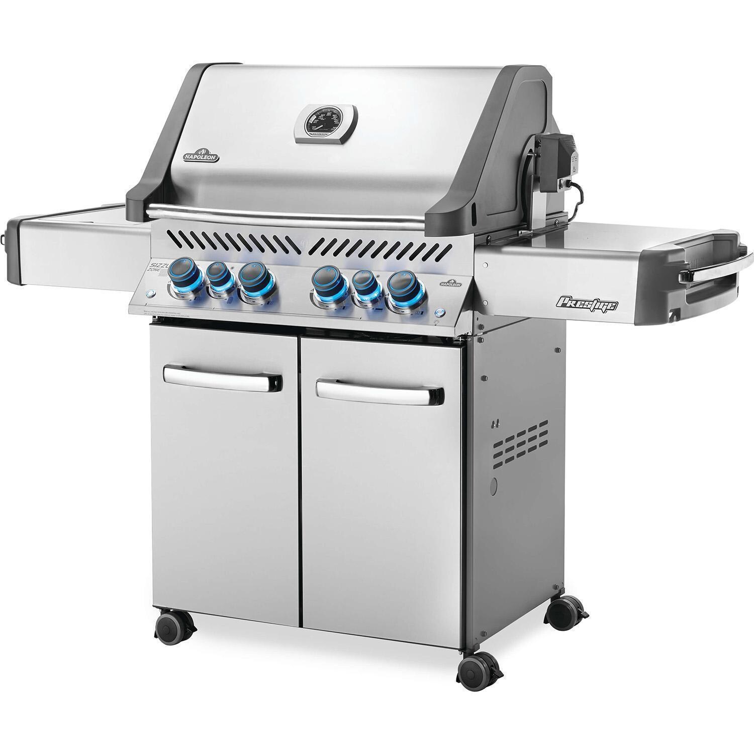 Napoleon Prestige 500 Propane Grill Bundle w/Cover, Charcoal Tray, Rotisserie Basket & Drip Trays - Prestige 500 Propane Gas Grill - Angled - White Background