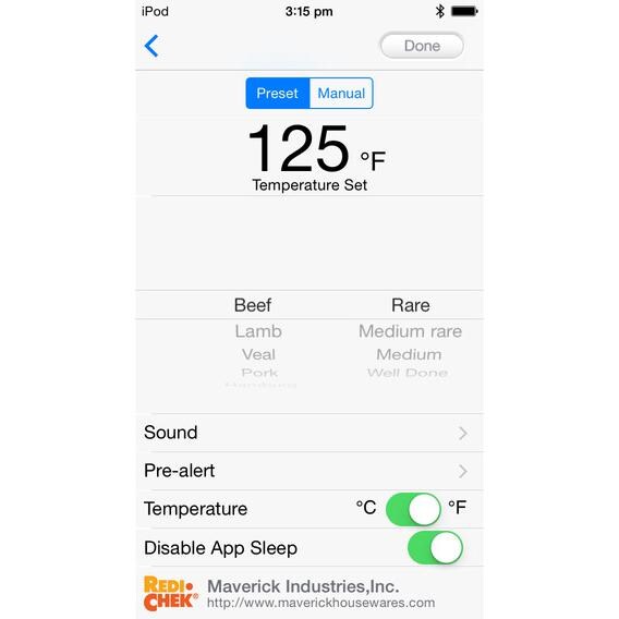 Maverick Direct Connect App-Enabled BBQ Thermometer - iChef App Screenshot Of Presets thumbnail