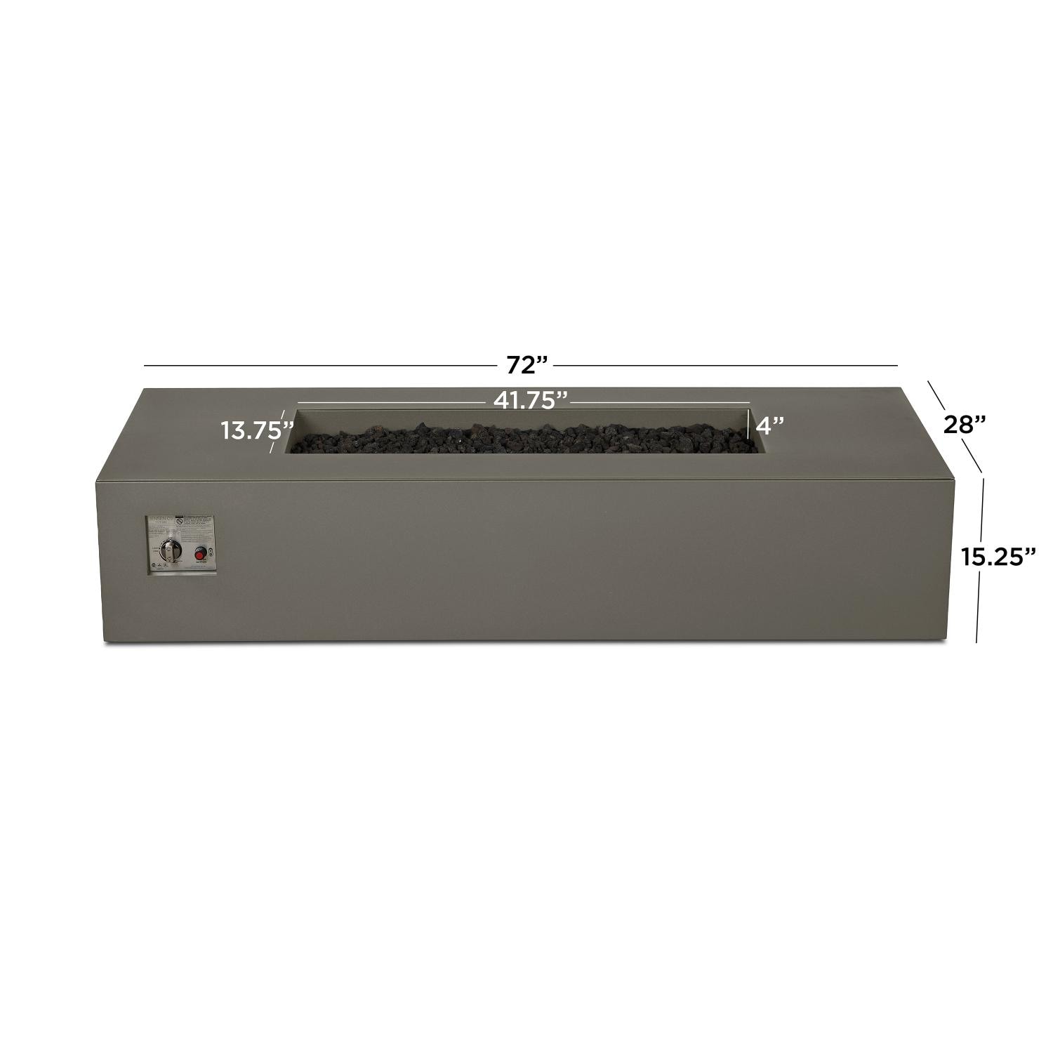 Covewood 72-in Rectangular Aluminum Propane Fire Pit Table in Cloud Gray by BBQGuys Signature - Dimensional thumbnail