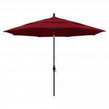 California Umbrella 11 Ft. Octagonal Aluminum Collar Tilt Patio Umbrella W/ Crank Lift & Aluminum Ribs - Stone Black Frame / Olefin Red Canopy