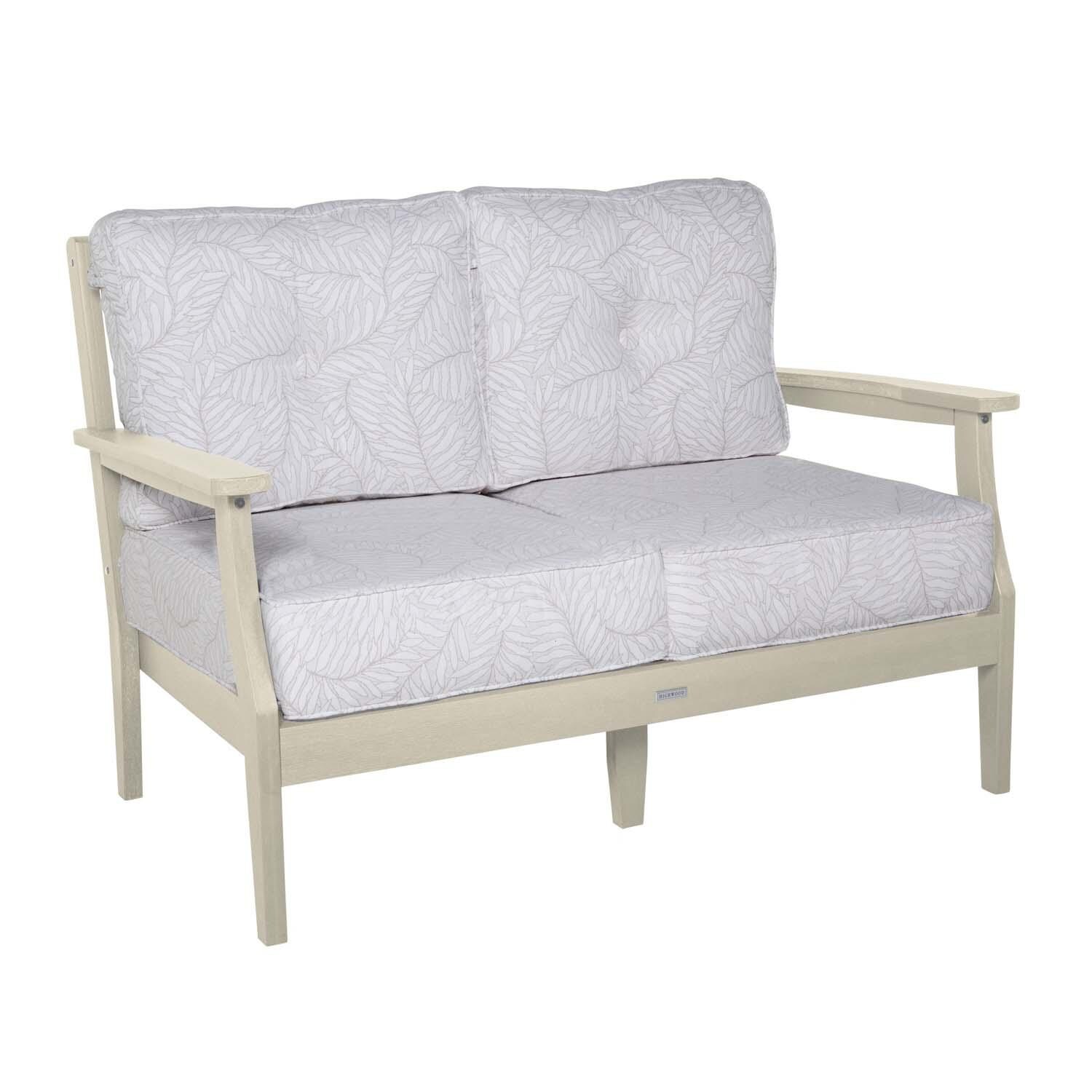 Blushing Bay 2 Person Recycled Plastic Loveseat in Lively Parchment/Whitewash by Lakeview Outdoor Designs - Left Angled - White Background thumbnail