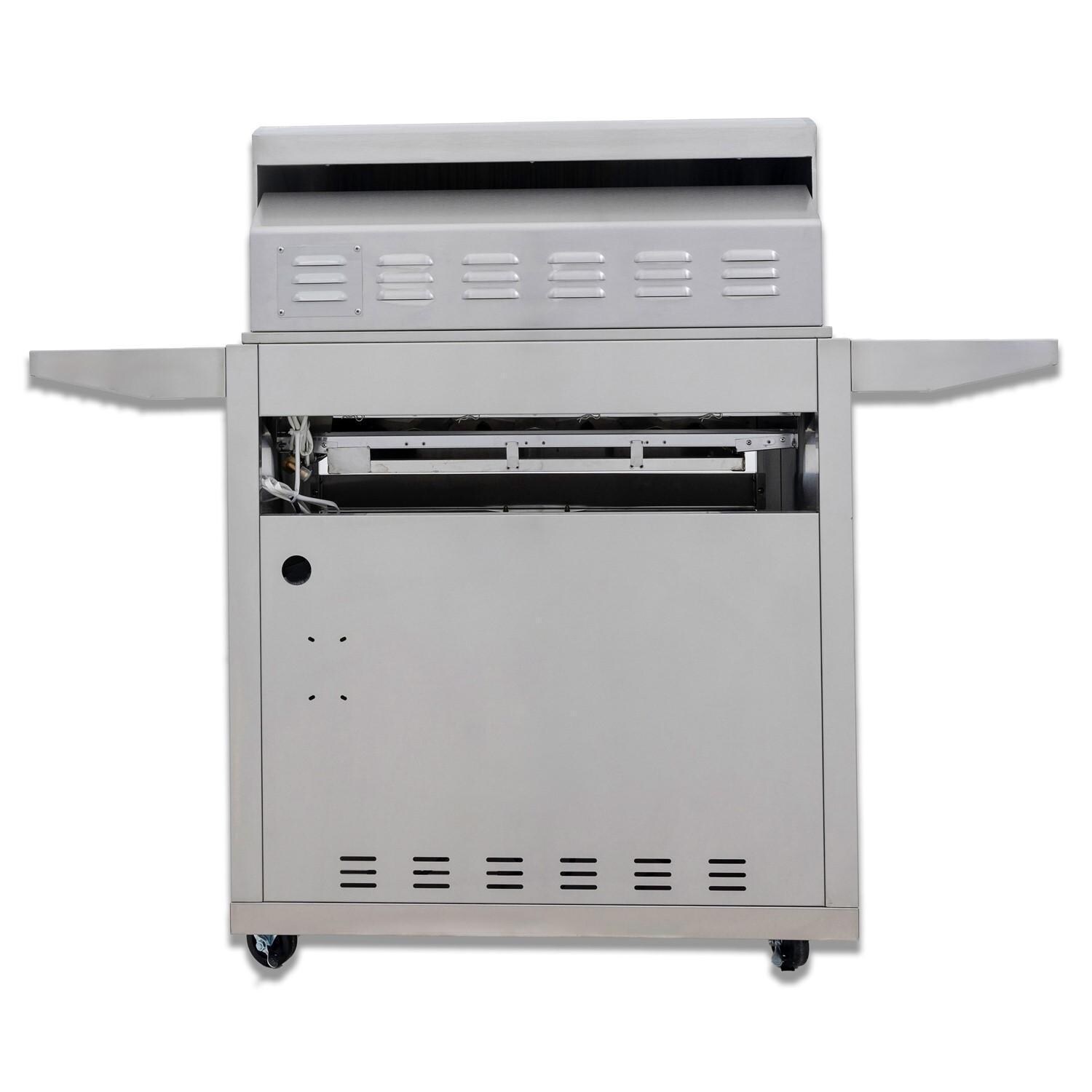 Blaze BLZ-4LTE3-LP Premium LTE+ 32-Inch 4-Burner Propane Grill With Rear Infrared Burner & Lift-Assist Hood - On Cart - Rear View - White Background thumbnail