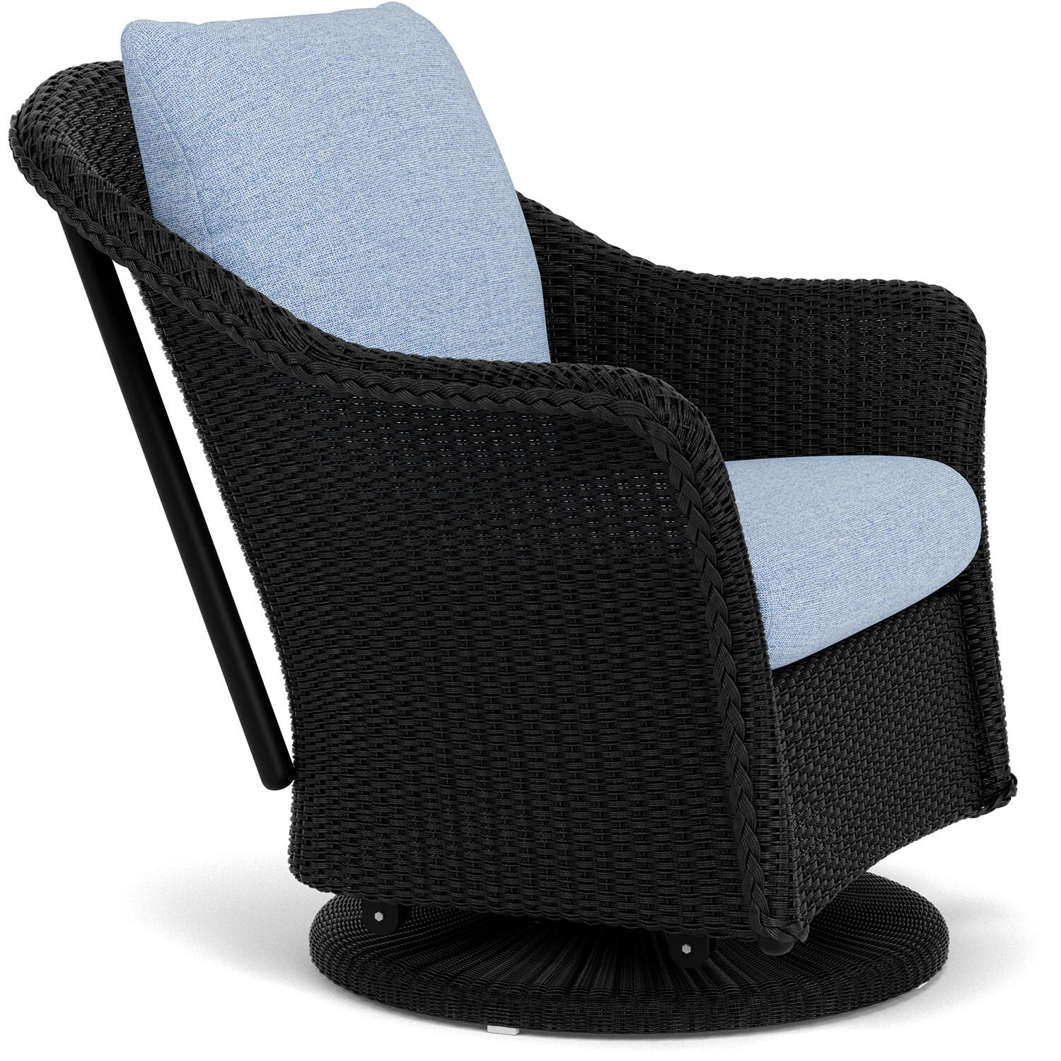 Lloyd Flanders Weekend Retreat Swivel Glider Lounge Chair in Ebony Finish W/ Demo Skyway Fabric - Angled thumbnail