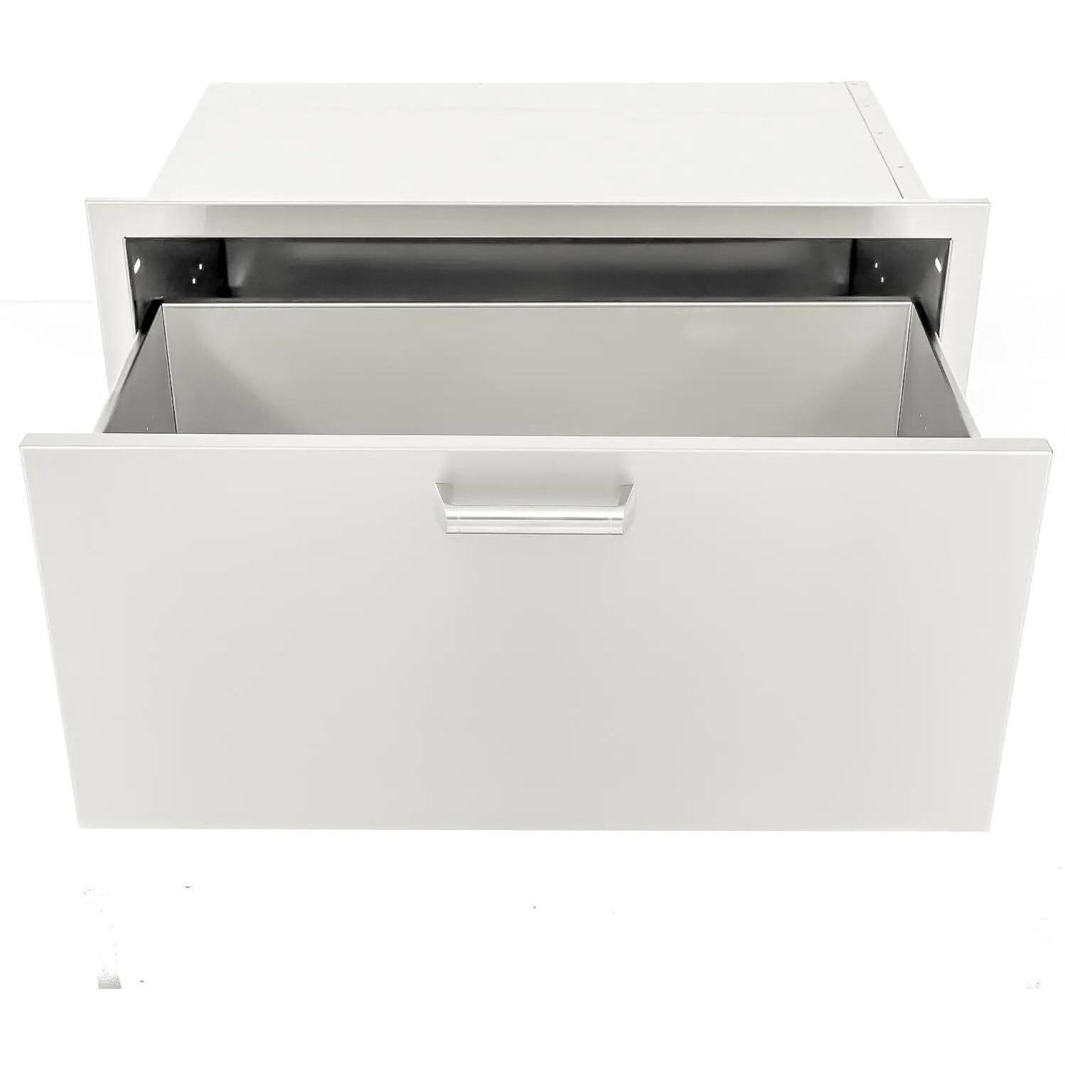 BBQGuys Signature 30 X 15-in Contempo/Traditional Stainless Steel Single Access Drawer - Drawer Open - White Background thumbnail