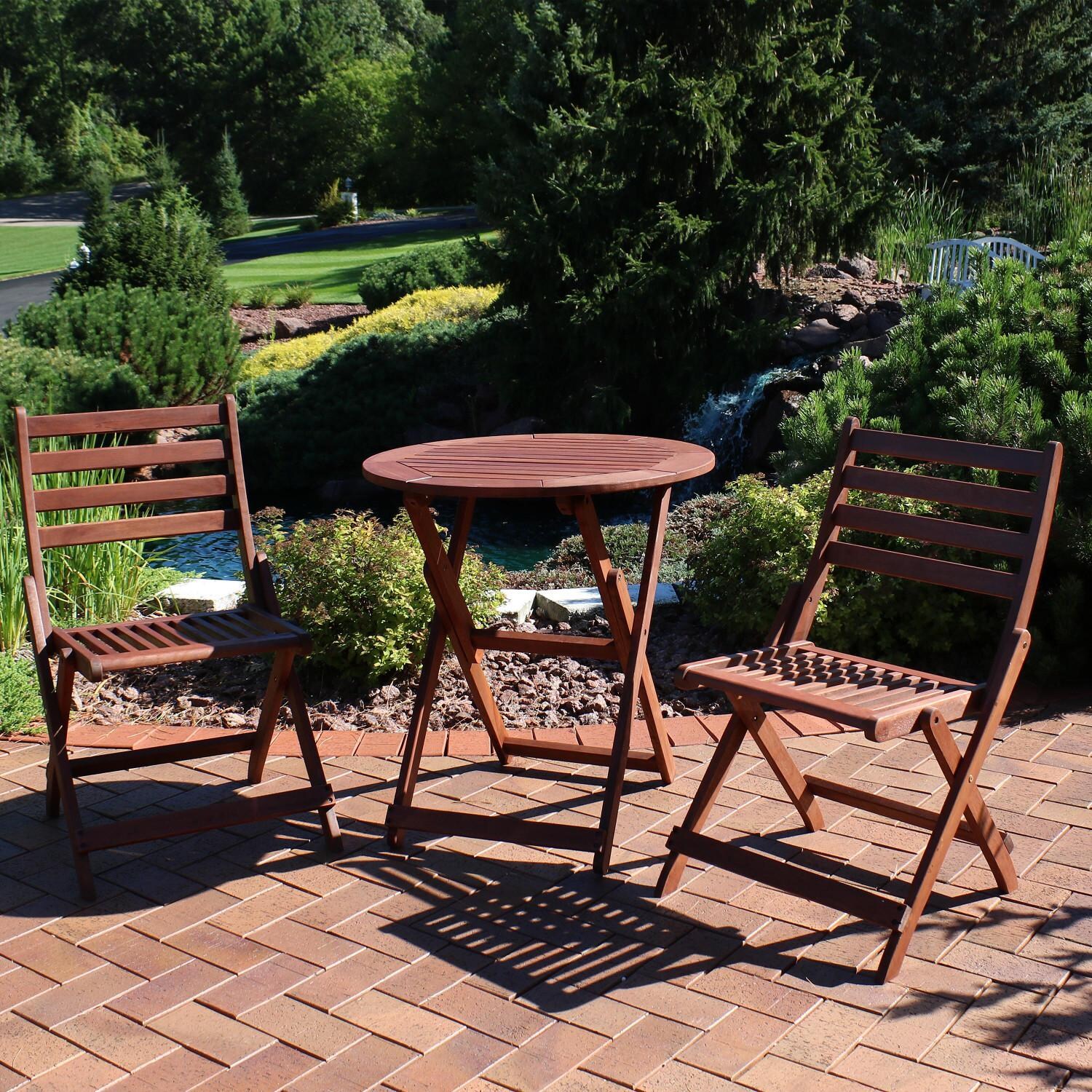 Sunnydaze 3-Piece Meranti Folding Bistro Set W/ Round Table image
