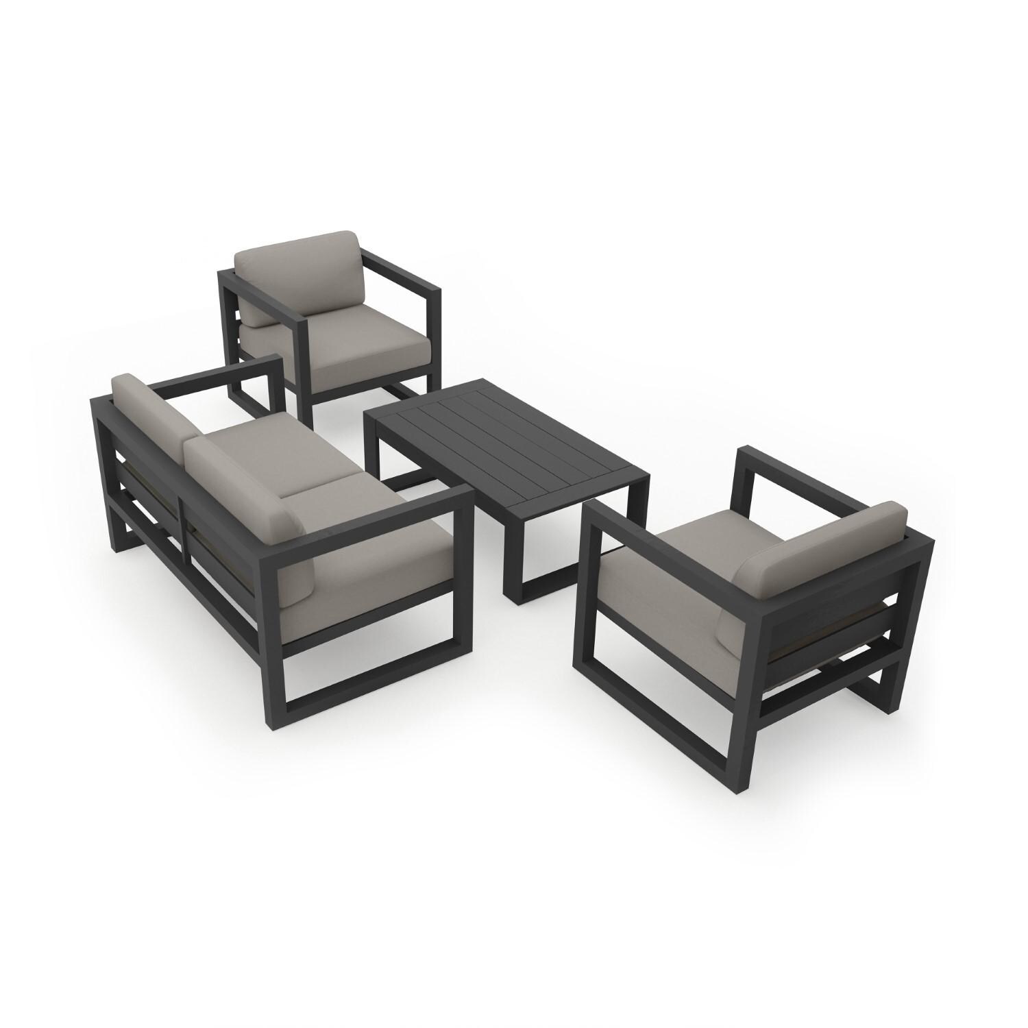 Misty Cove 4 Pc Aluminum Loveseat Set in Slate W/ Canvas Charcoal Cushions By Lakeview - Back - White Background thumbnail