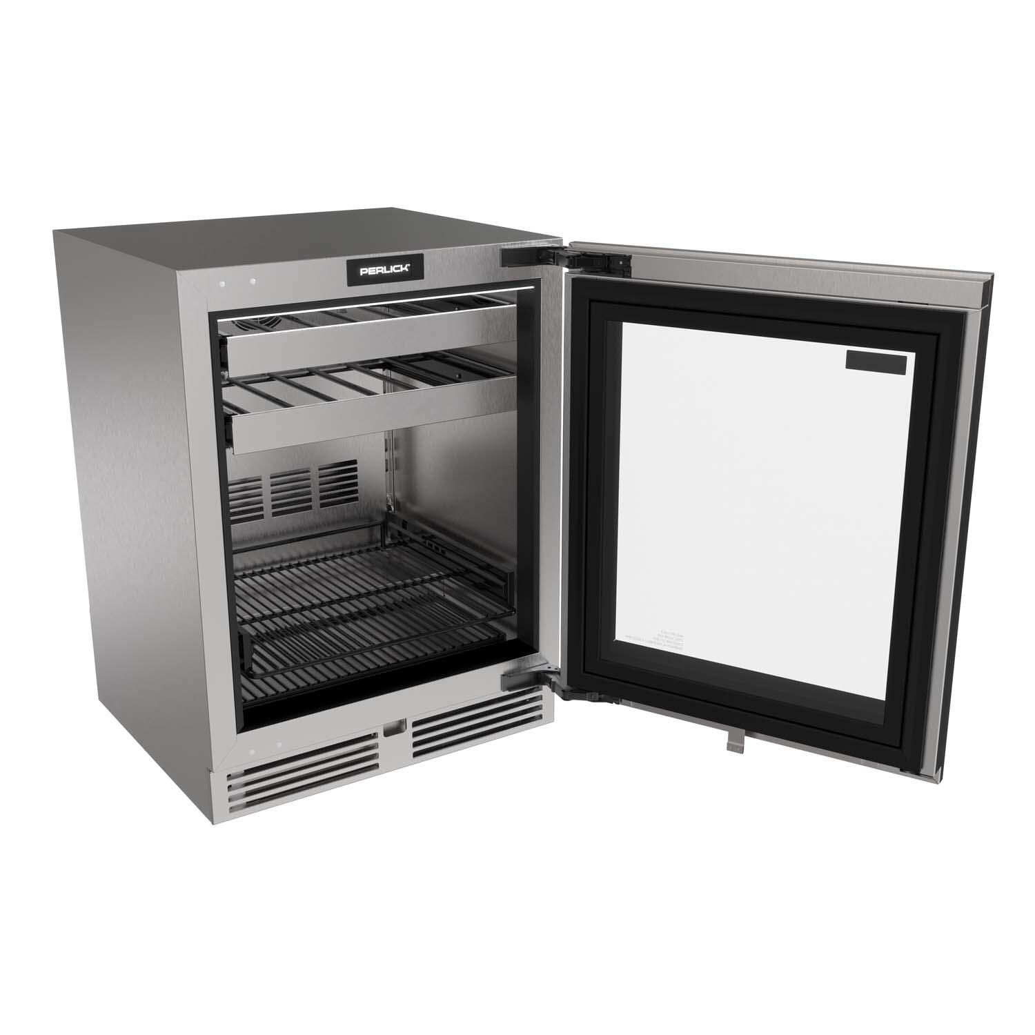 Perlick G5BC24GA G5 Core 24-in 4.5 Cu. Ft. ADA Beverage Cooler w/ Panel Ready Glass Door - Door Open - White Background thumbnail