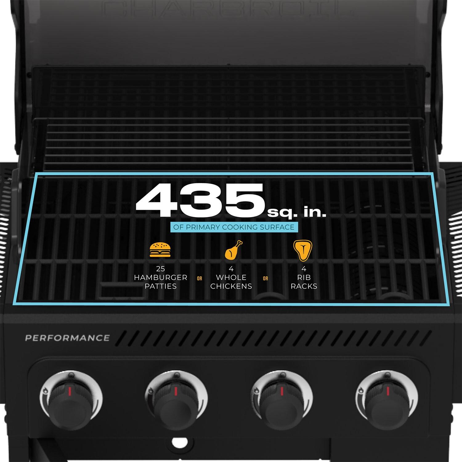 Charbroil 463348525 Performance Series 4-Burner Propane Grill Cabinet W/ Side Burner - Black - Cooking Capacity - Detail thumbnail