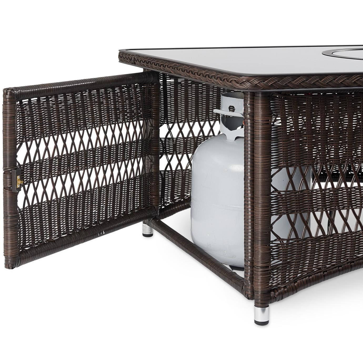 The Outdoor GreatRoom Company Naples Rectangular Gas Fire Pit Table - Access door provides convenient storage for propane tanks thumbnail