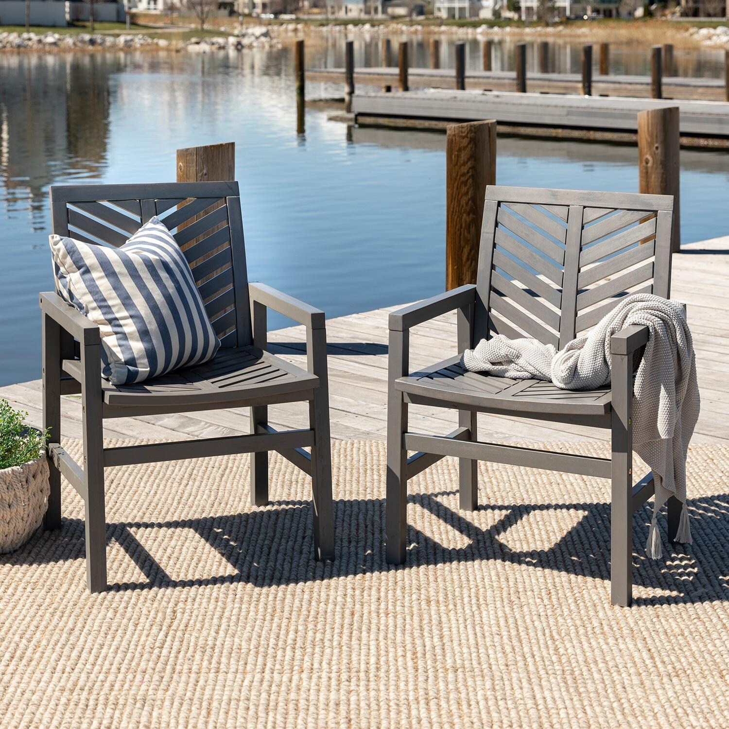 Walker Edison Vincent 2 Piece Acacia Patio Dining Arm Chair Set - Grey Wash image