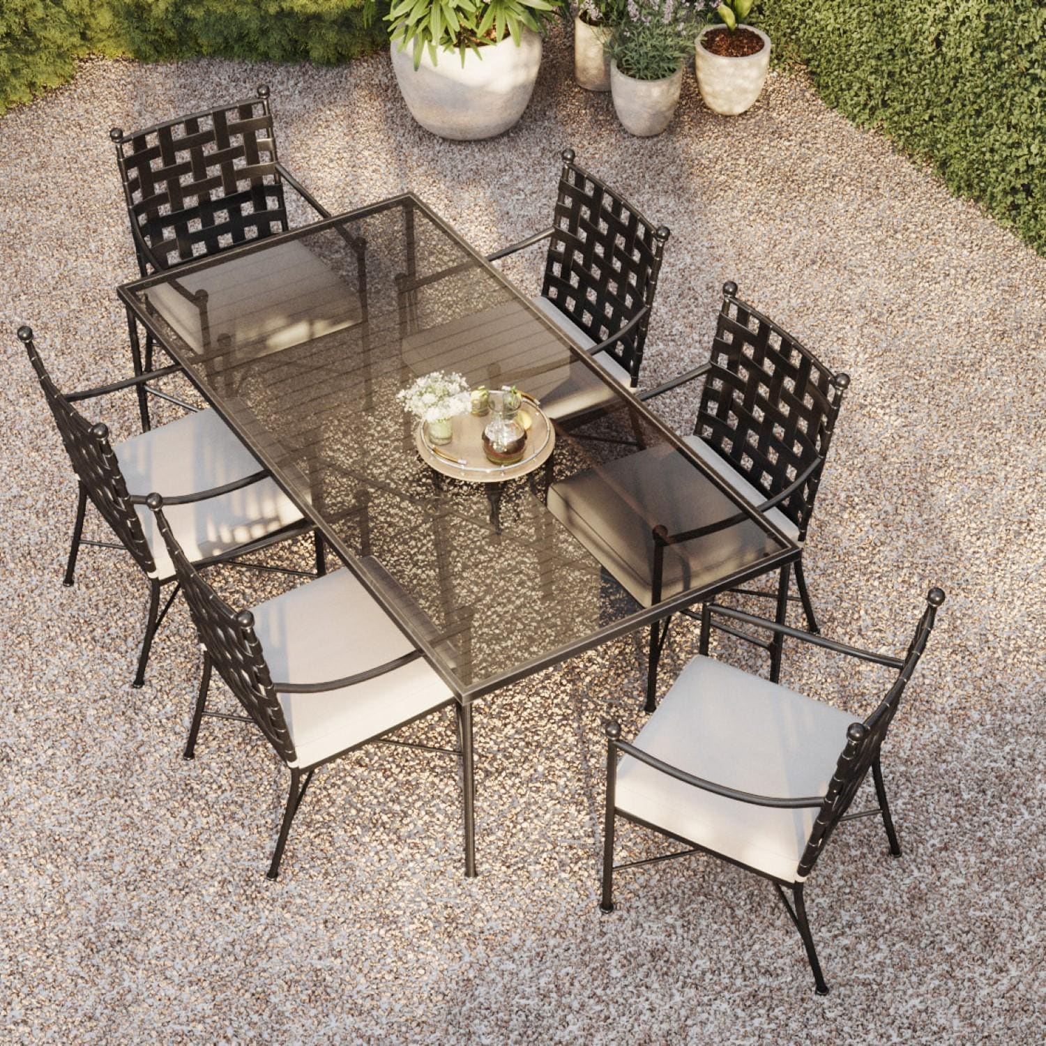 Provence 84 X 42 Inch Rectangular Wrought Iron Patio Dining Table With Glass Top By Sunset West - Lifestyle