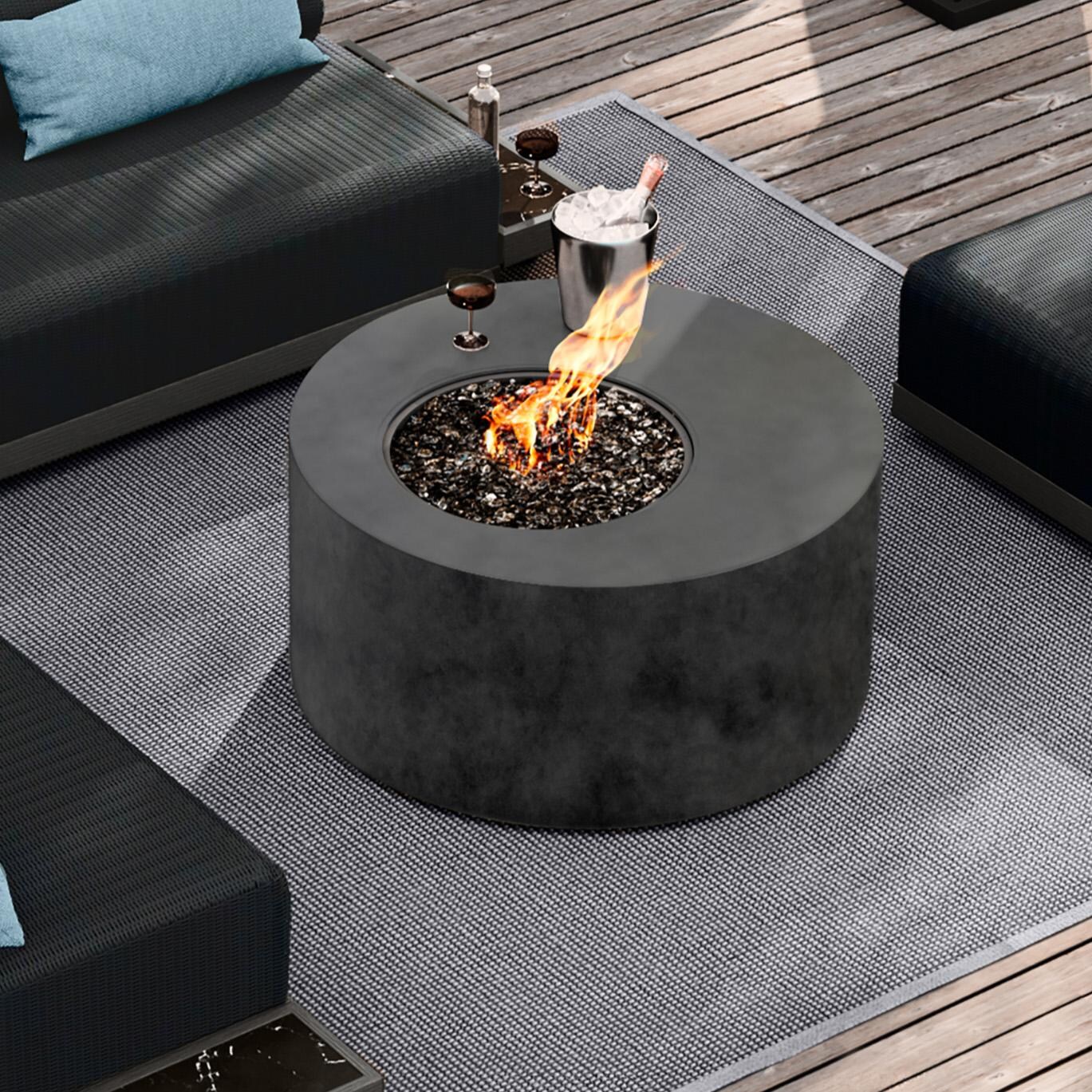 Bellino 42 Inch Round Aluminum Propane Fire Pit w/ Lid in Iron by Ebel