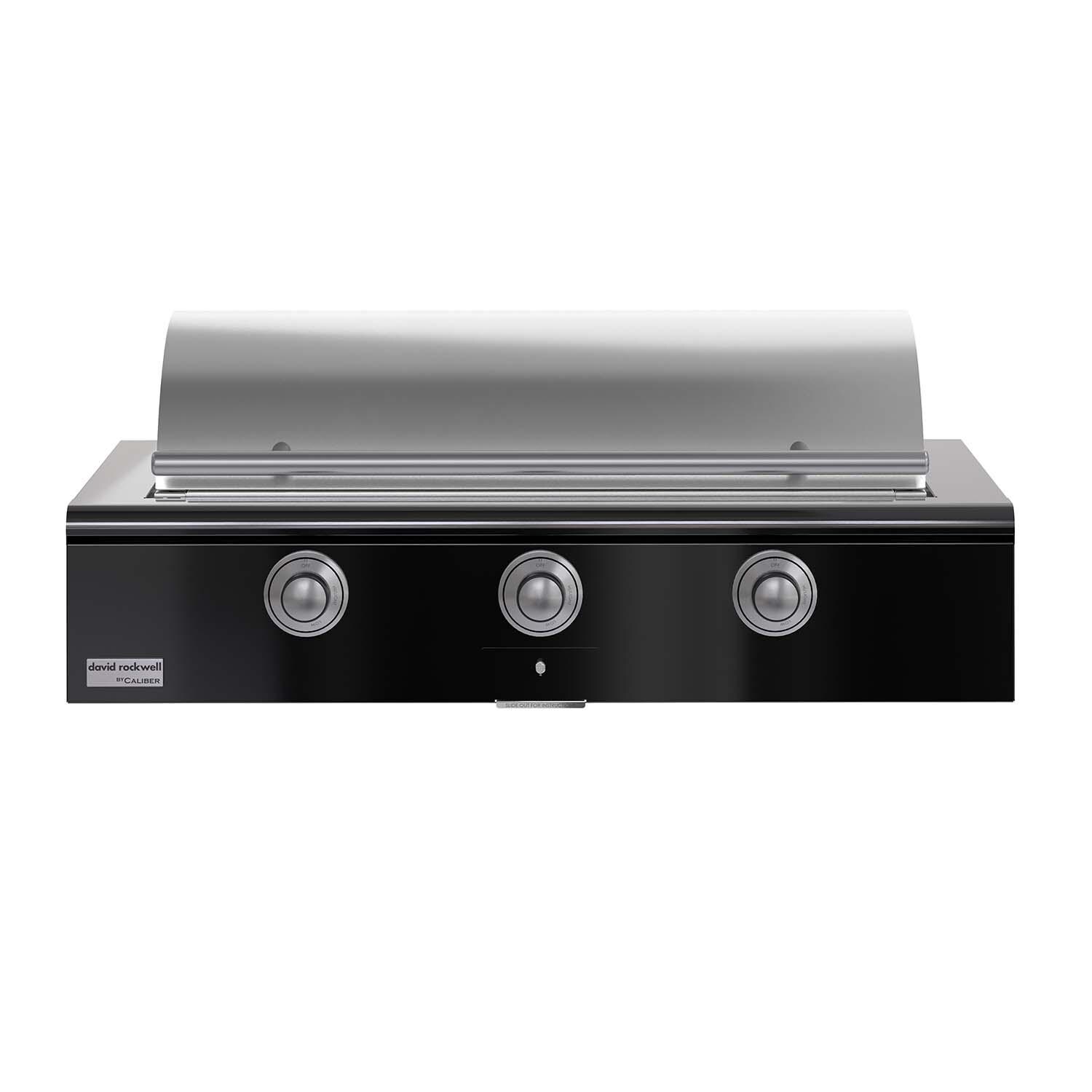 Caliber CRG-48BN00-A-044-H04 48-in Natural Gas Built-In Rockwell Grill - Gloss Black w/ Stainless Steel Hardware - Closed Lid - White Background thumbnail