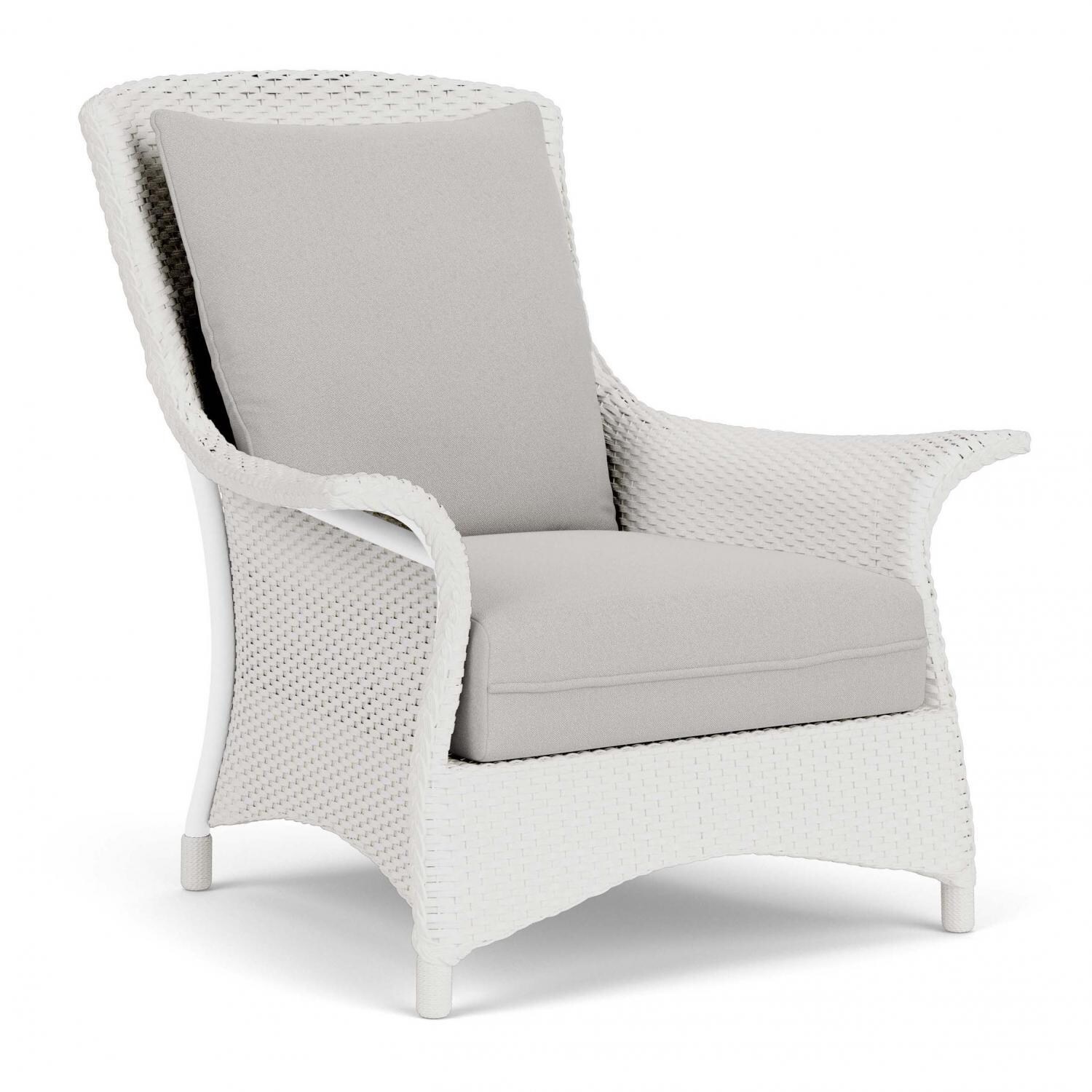 Lloyd Flanders Mandalay Lounge Chair in Matte White Finish with Tundra Dove fabric - Angled thumbnail