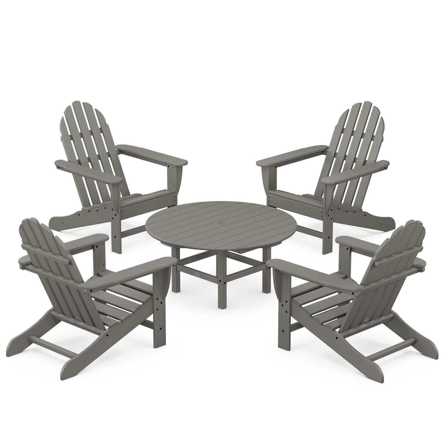 Classic Adirondack 5 Pc Recycled Plastic Seating Set in Slate Gray by POLYWOOD