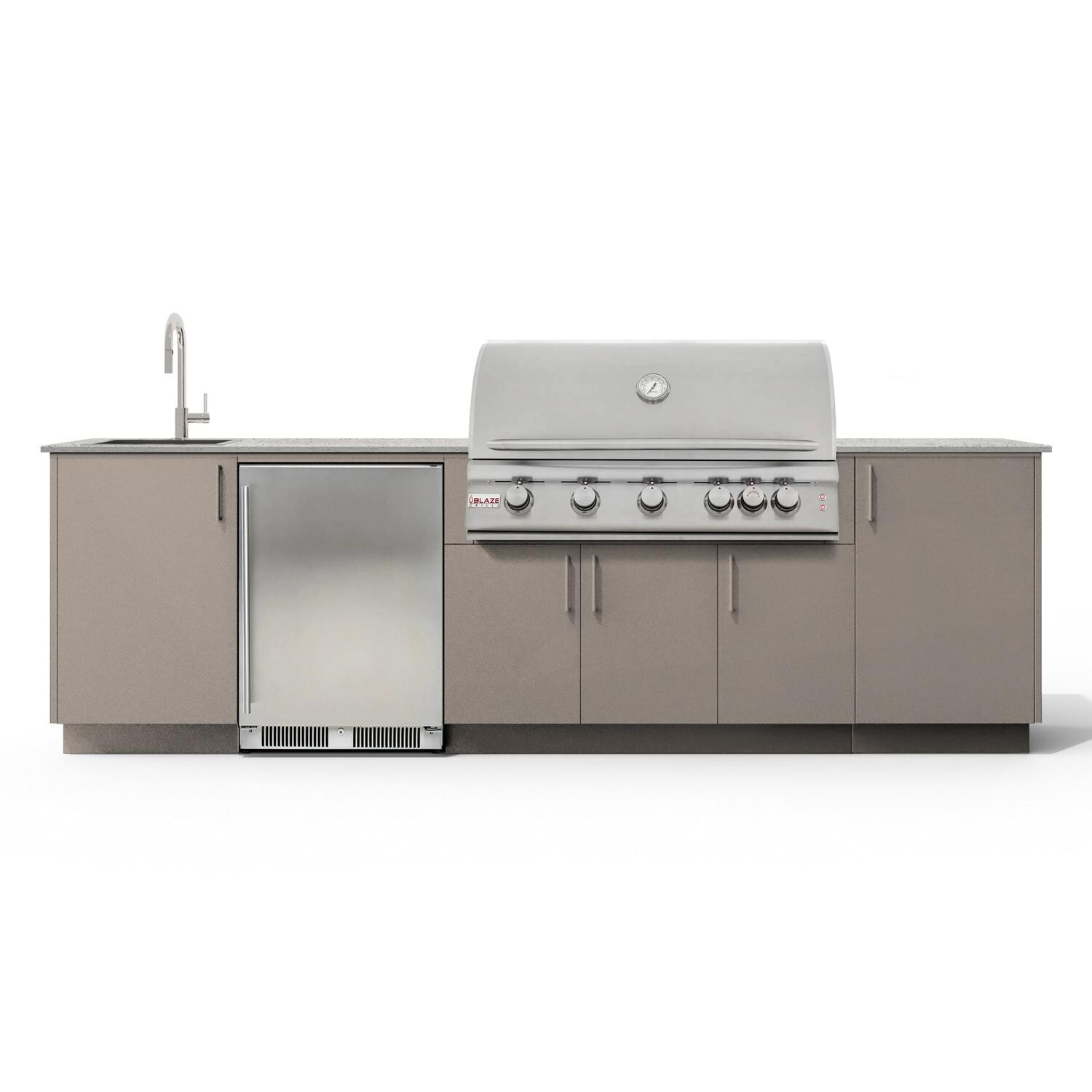 Urban Bonfire B-Dew-40-Blaze-Keon-Clay Dew 40 Outdoor Kitchen w/ Blaze Premium LTE Natural Gas Grill, Sink, Refrigerator, Keon Countertop & Clay Finish - White Background thumbnail