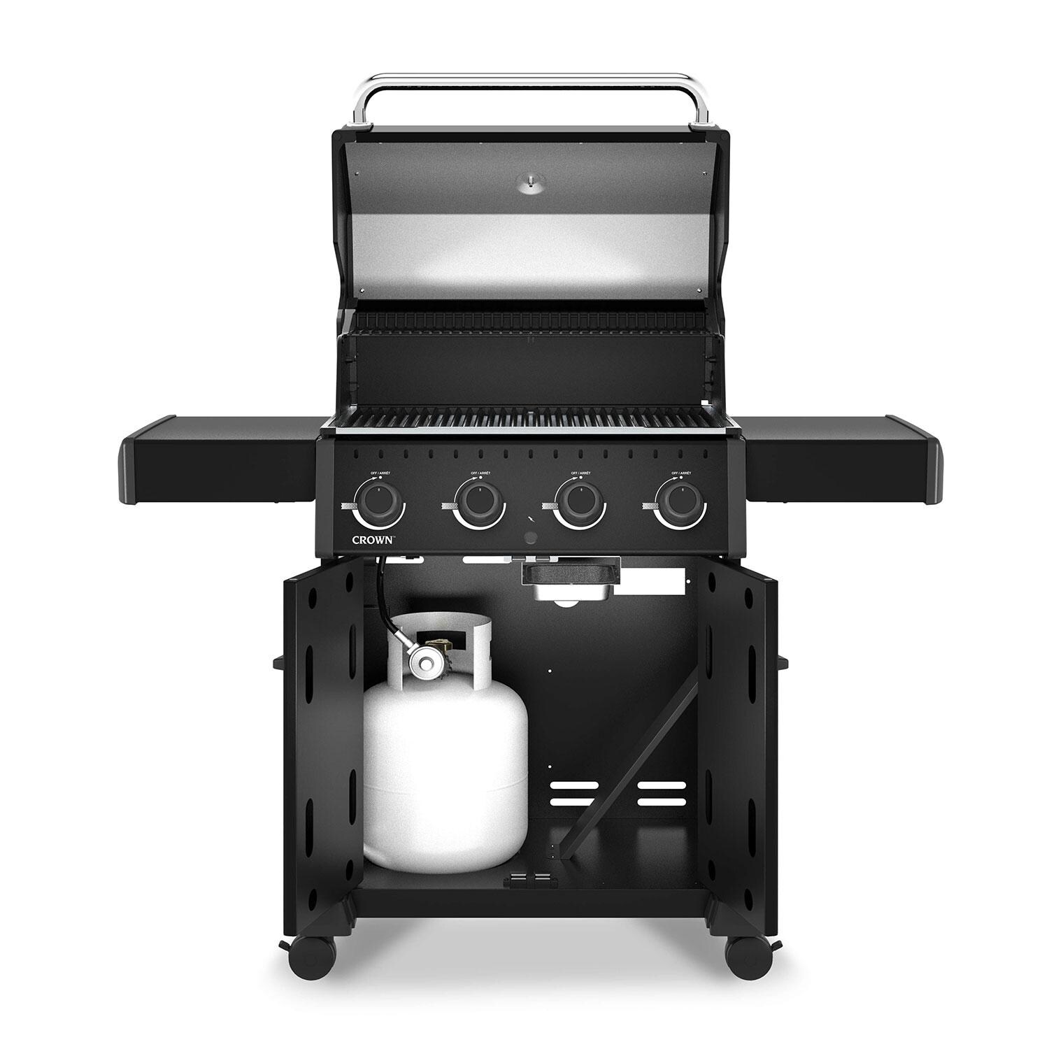 Broil King 844154 Crown 420 Shadow 4 Burner Propane Grill - Lid Up - Front View - White Background thumbnail