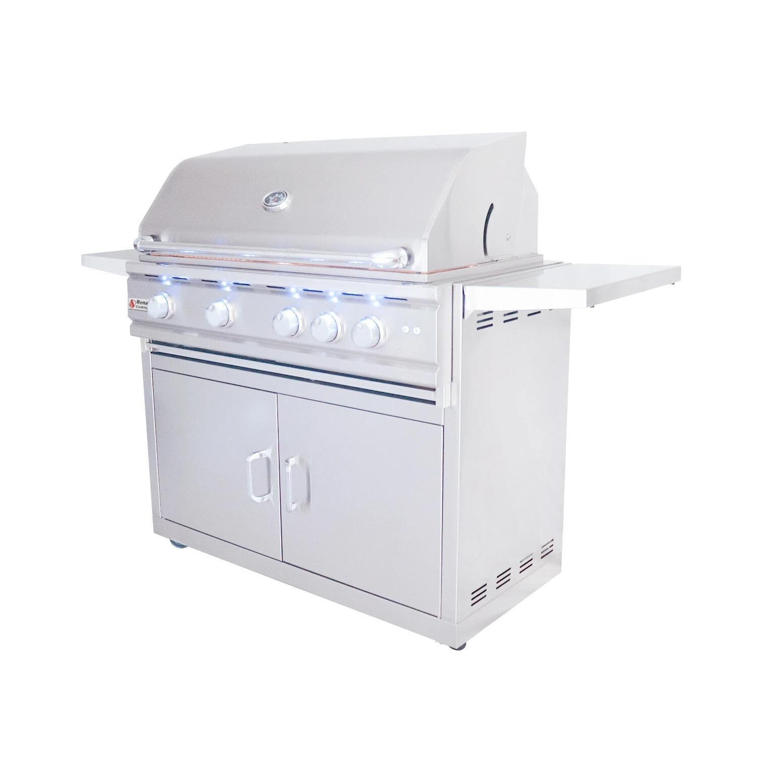 RCS Cutlass Pro RON38ACK 38-Inch Natural Gas Grill - Right Side Angled View With Lights on thumbnail