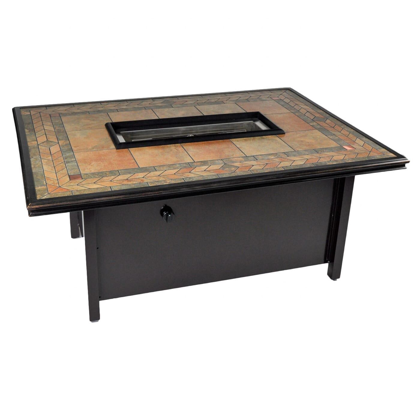 Tretco 50-Inch Panama Rectangular Aluminum Fire Pit Table - Dark Brown W/ Tile Top - Without Fire Glass thumbnail
