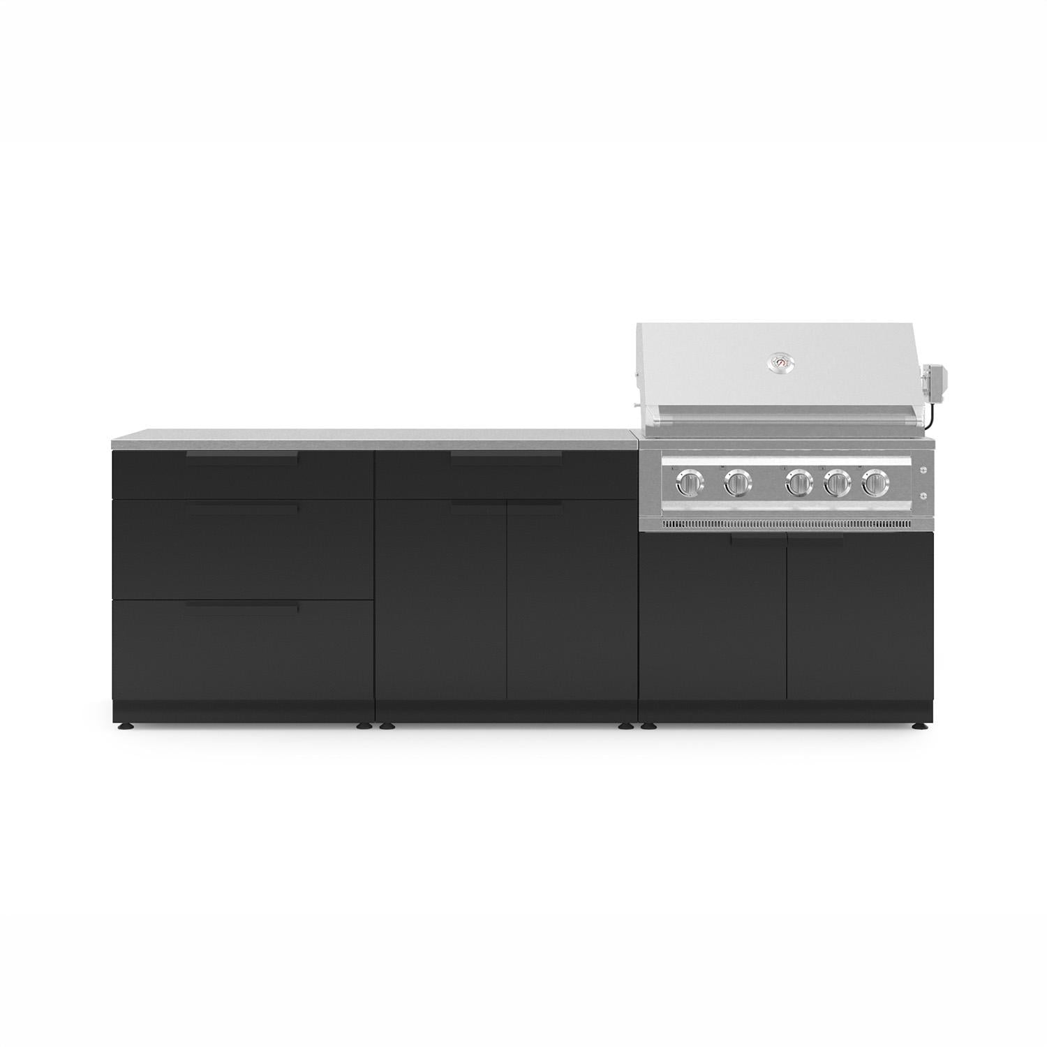 NewAge Products Classic Series 8 1/2 Ft Outdoor Kitchen Island w/ 36-in Natural Gas Grill, Trash Bin, Door & Drawer in Matte Black/Stainless Steel