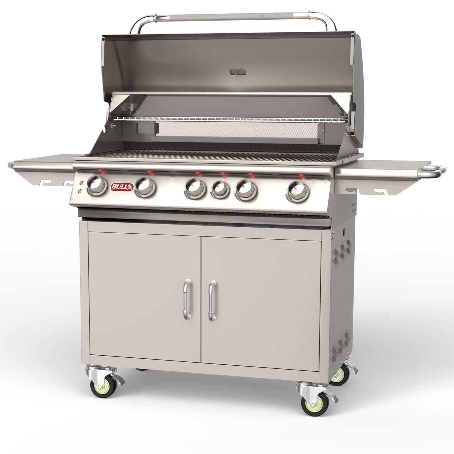 Bull 55000 Brahma 38-in 5-Burner Propane Gas Grill Cart - Hood Up - Left View - White Background thumbnail