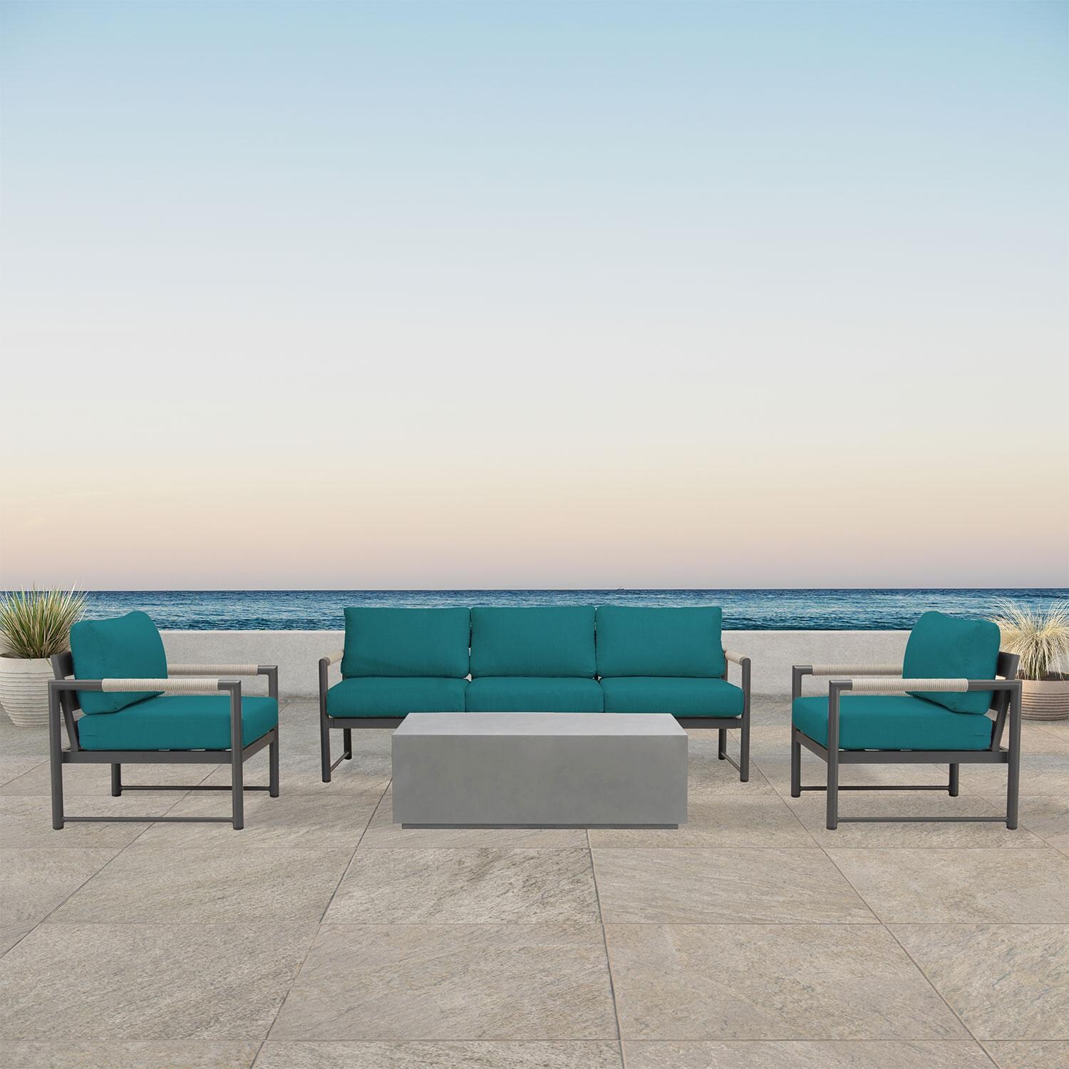 Lakeview AVEBAY-SL-PG-SET135-PC Avenue Bay Slate/Pebble Gray 4 Pc Sofa Set - Spectrum Peacock - On Patio - Lifestyle thumbnail