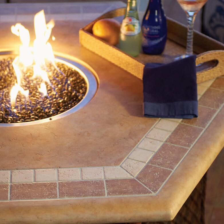 Tommy Bahama 3170-920FG Island Estate Lanai Wicker Propane Fire Pit Table w/ Weatherstone Top & Remote Control - Weatherstone Top Detail thumbnail