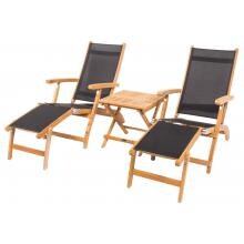 Steamer 3 Piece Teak Patio Chaise Lounge Set W/ Side Table By Royal Teak Collection - Black Sling