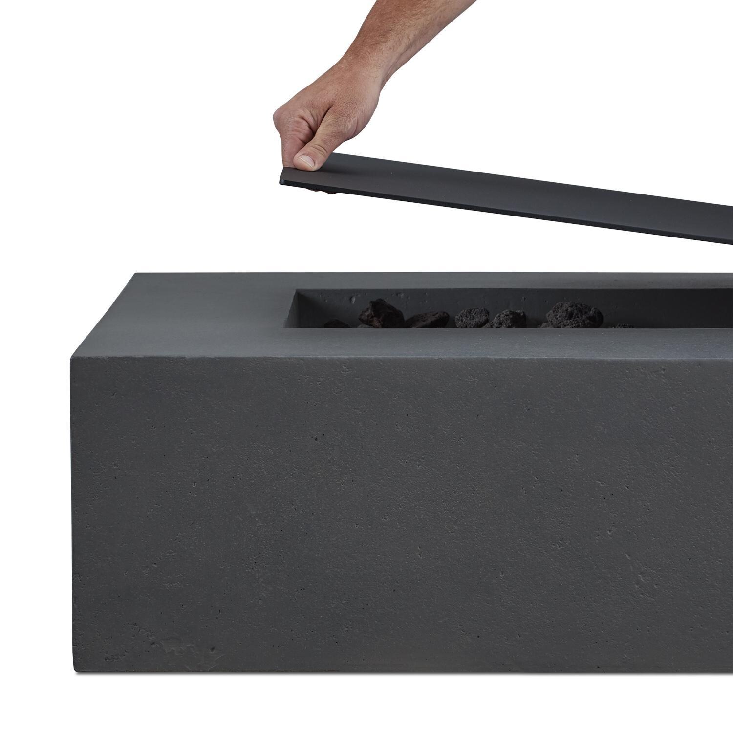 BBQGuys Signature 351-BK 15-Inch Rectangle Aluminum Fire Table Lid - Fits 60-Inch Olliewood Fire Tables - Black - Demo - White Background thumbnail