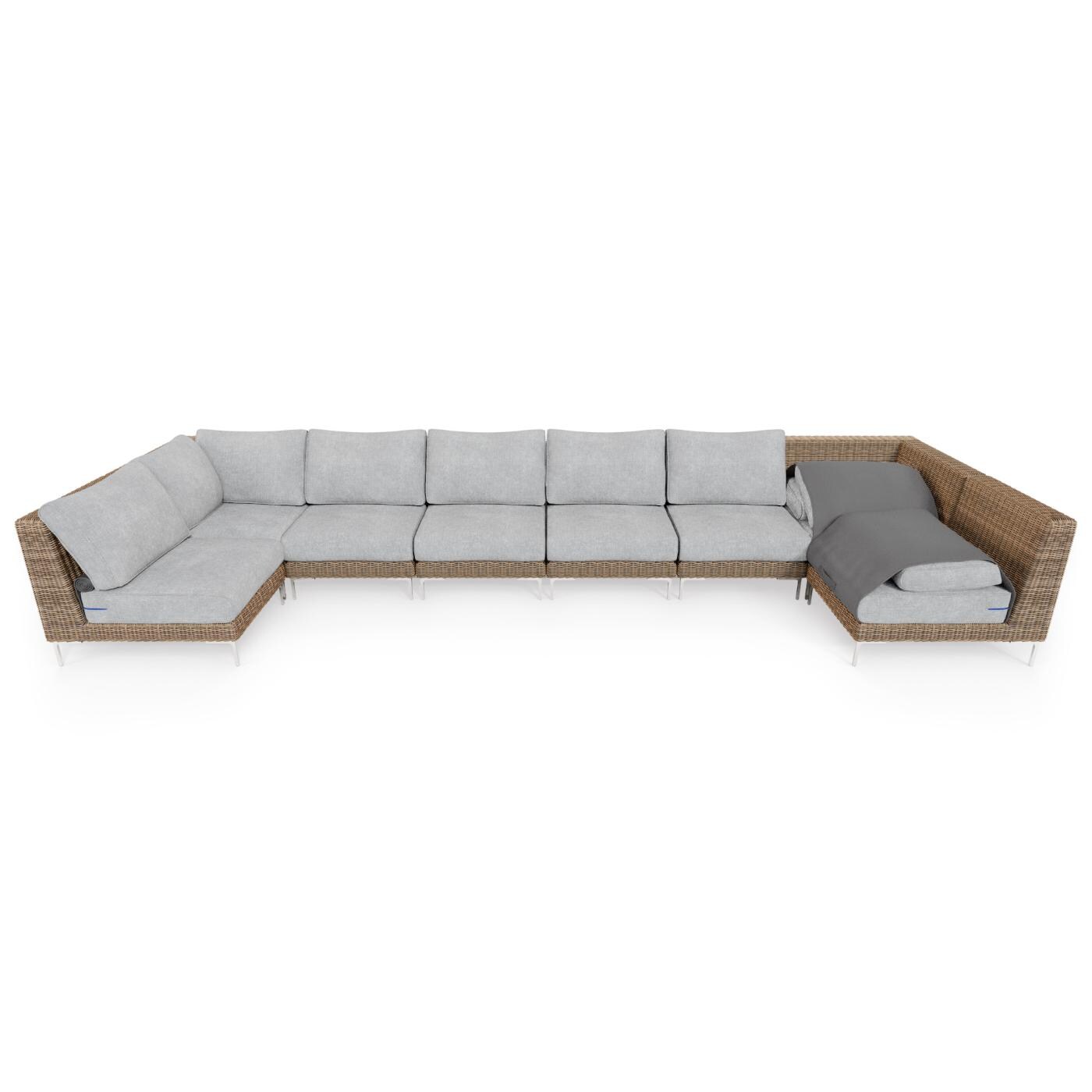 Outer Brown Wicker Outdoor U Sectional - 8 Seat W/ OuterShell Cover - Pacific Fog Gray image