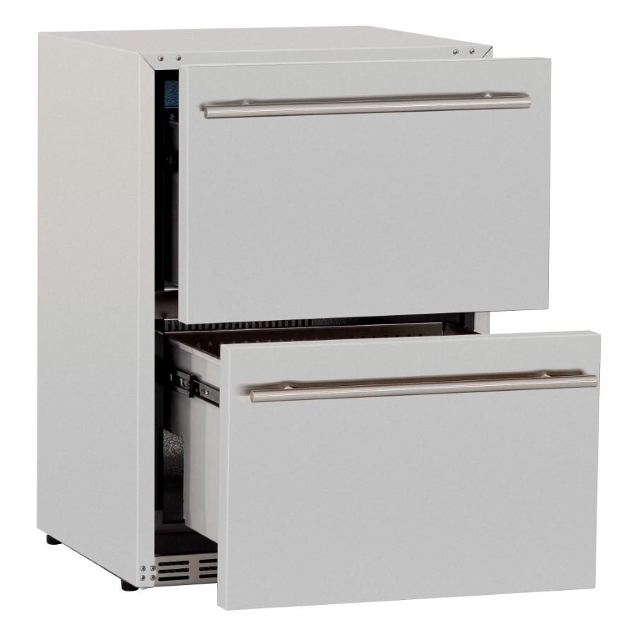 American Made Grills AMG-RFR-24DR2 5.3c Deluxe Outdoor Rated 2-Drawer Fridge - Open Angled View thumbnail