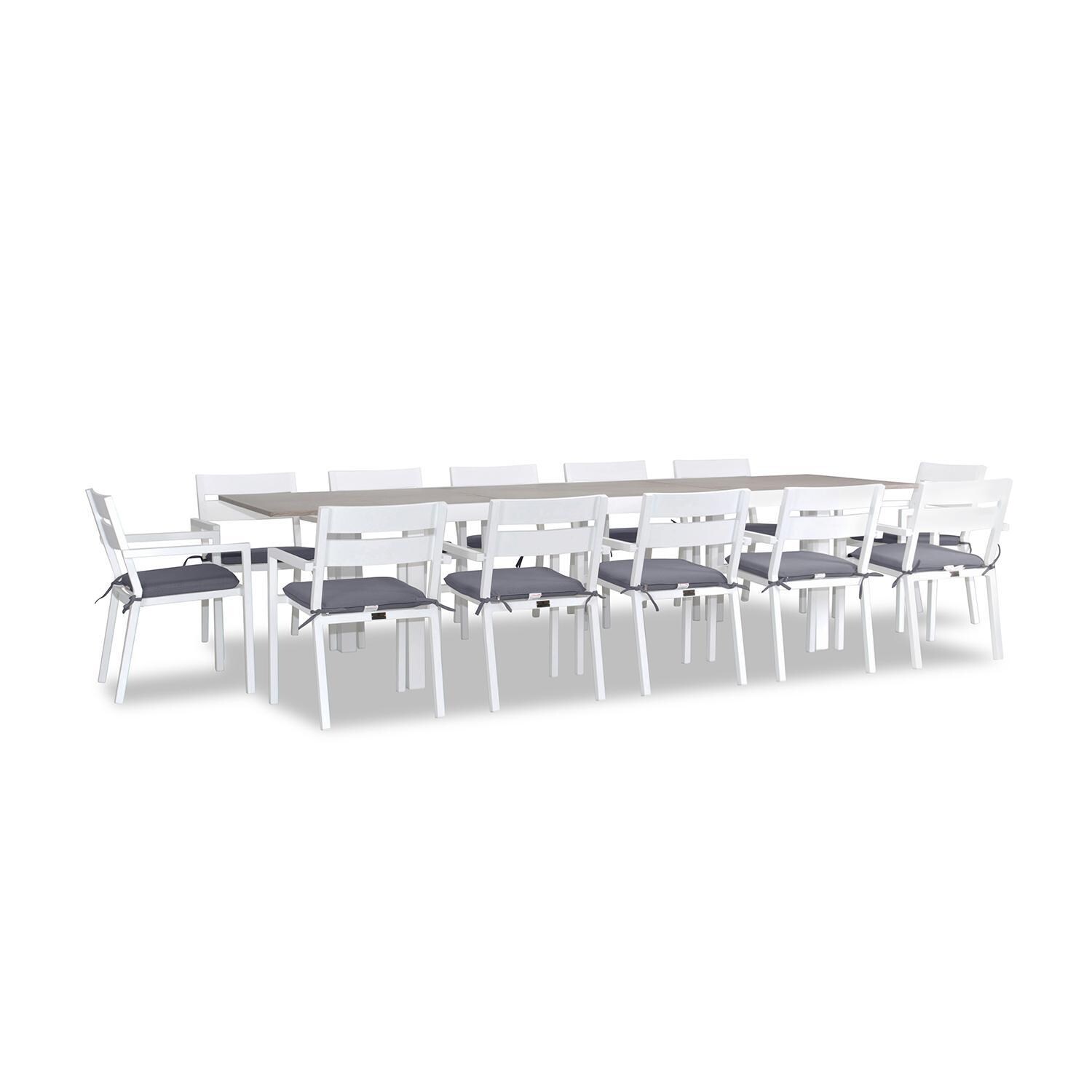 Calm Bay 13 Pc Extendable Dining Set in White/Canvas Charcoal by Lakeview - White Background 2 thumbnail